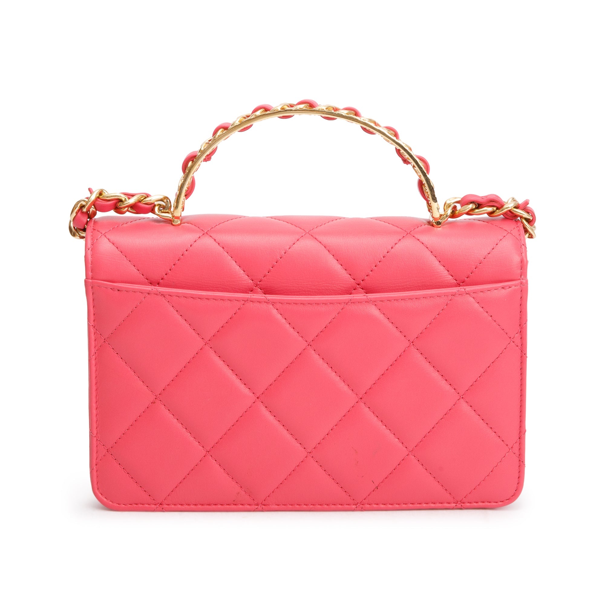 Chanel 2024 Pink Lambskin Mini Flap Bag w/ Top Handle & Box