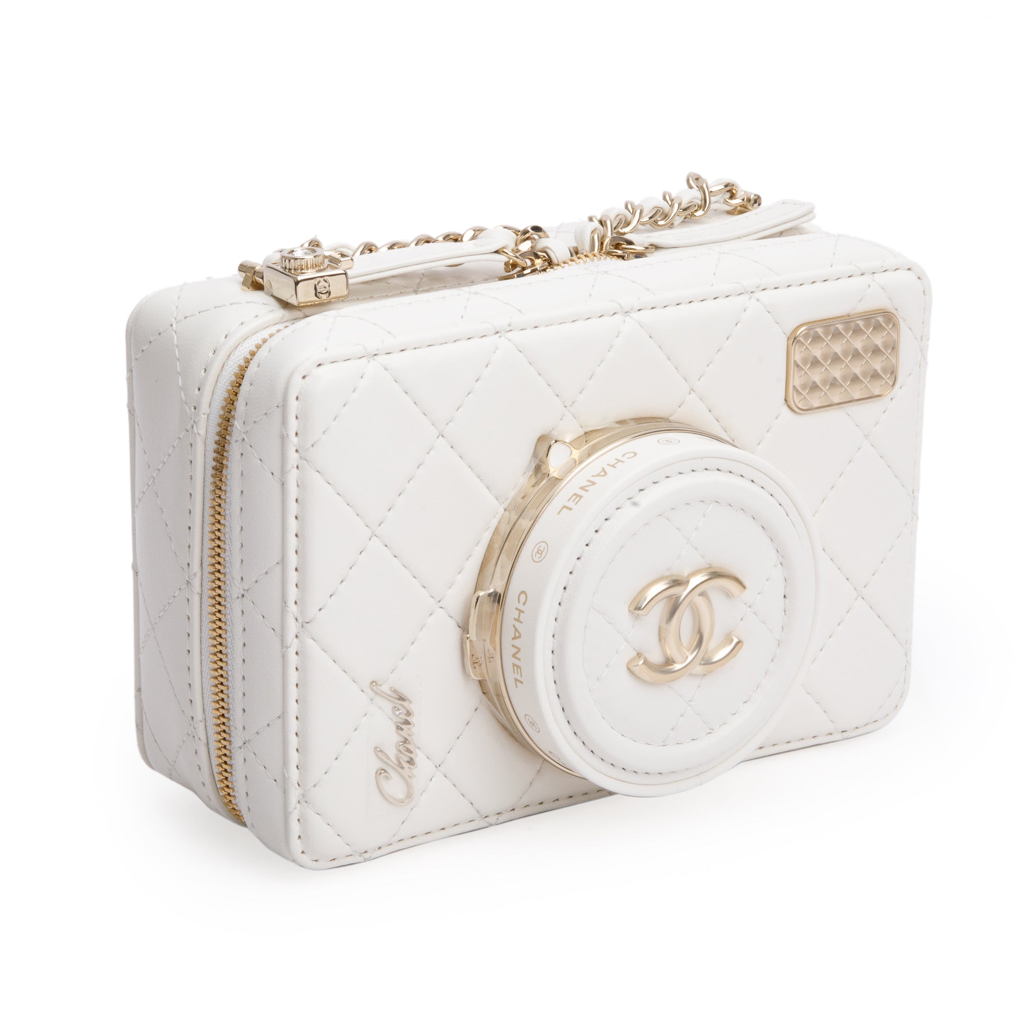 Chanel 2024 White Quilted Calfskin Leather Coco Click Crossbody Bag w/ Box