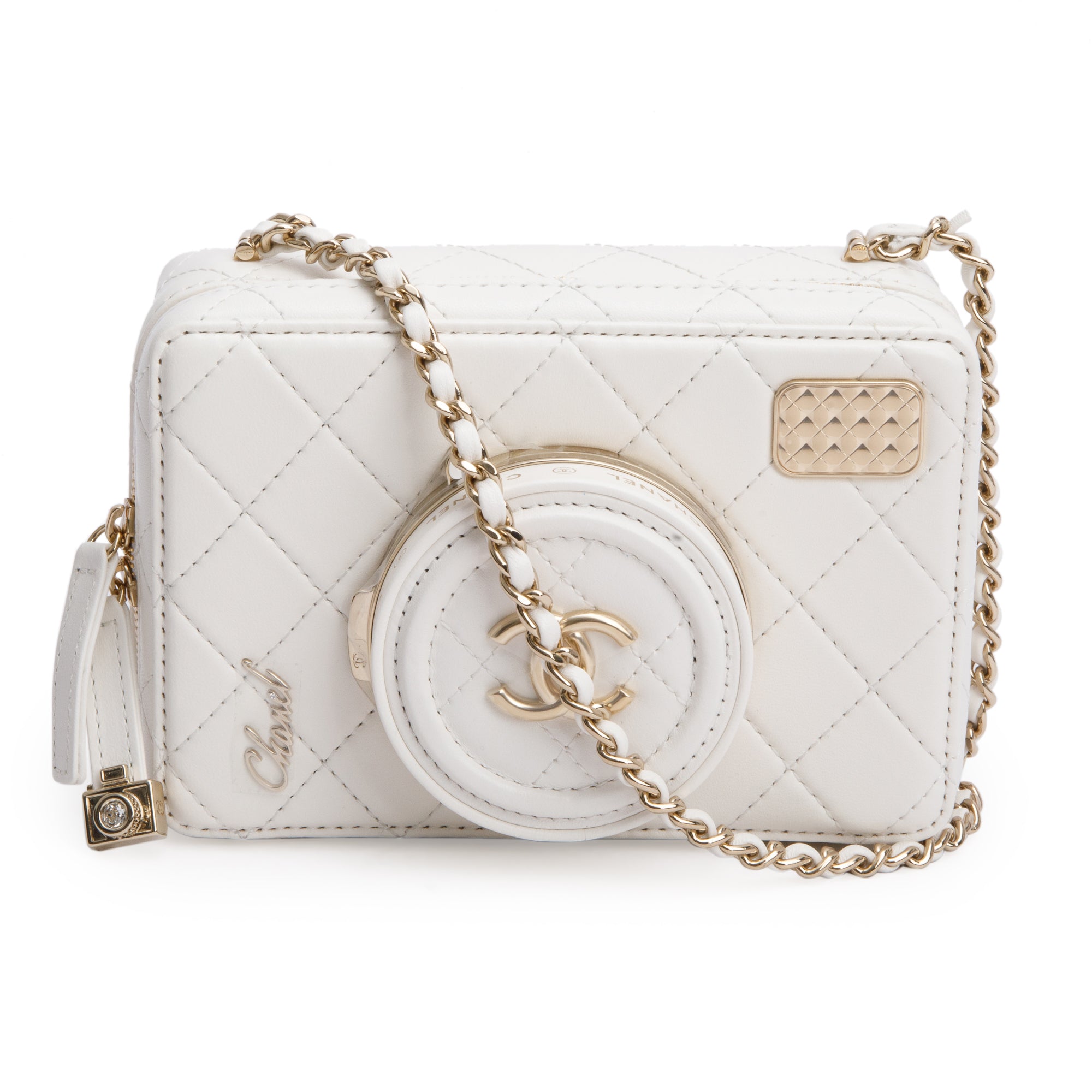 Chanel 2024 White Quilted Calfskin Leather Coco Click Crossbody Bag w/ Box