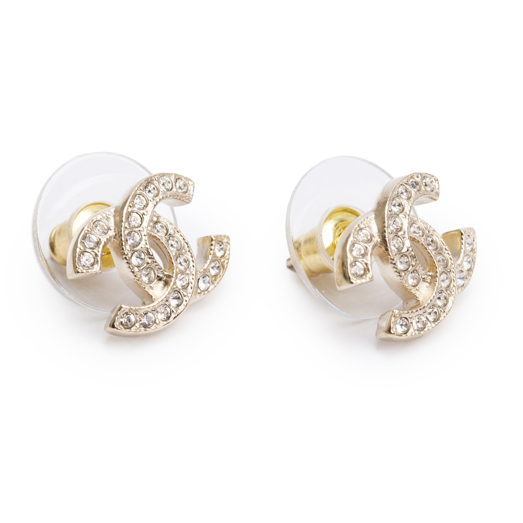 Chanel 2025 Gold Plated Strass CC Stud Earrings w/ Box & Receipt