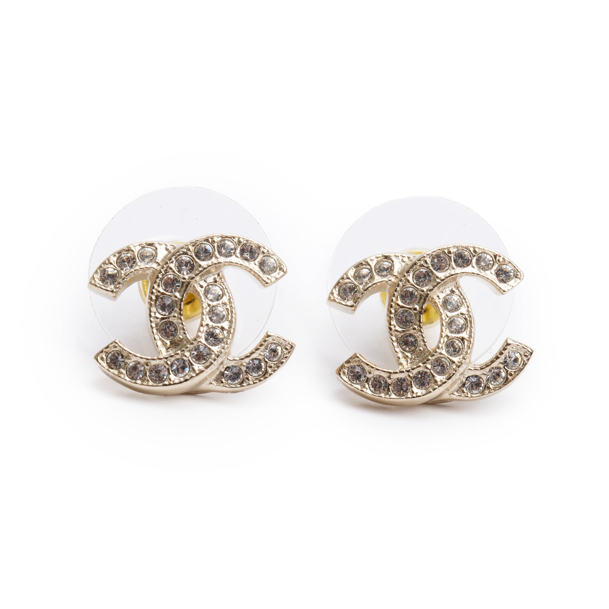 Chanel 2025 Gold Plated Strass CC Stud Earrings w/ Box & Receipt