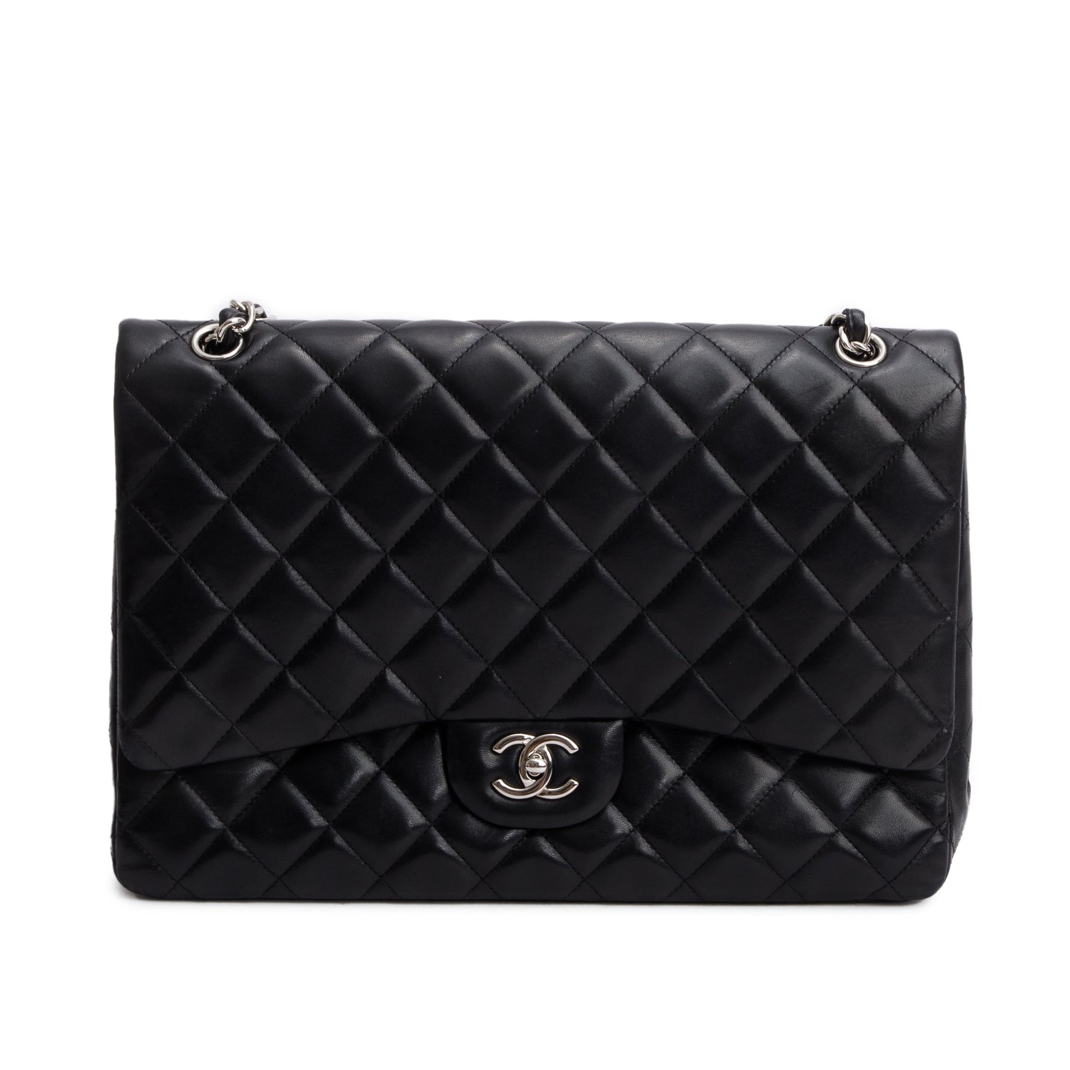 Chanel Black Lambskin Leather Classic Jumbo Single Flap Bag w/ Authenticity Card