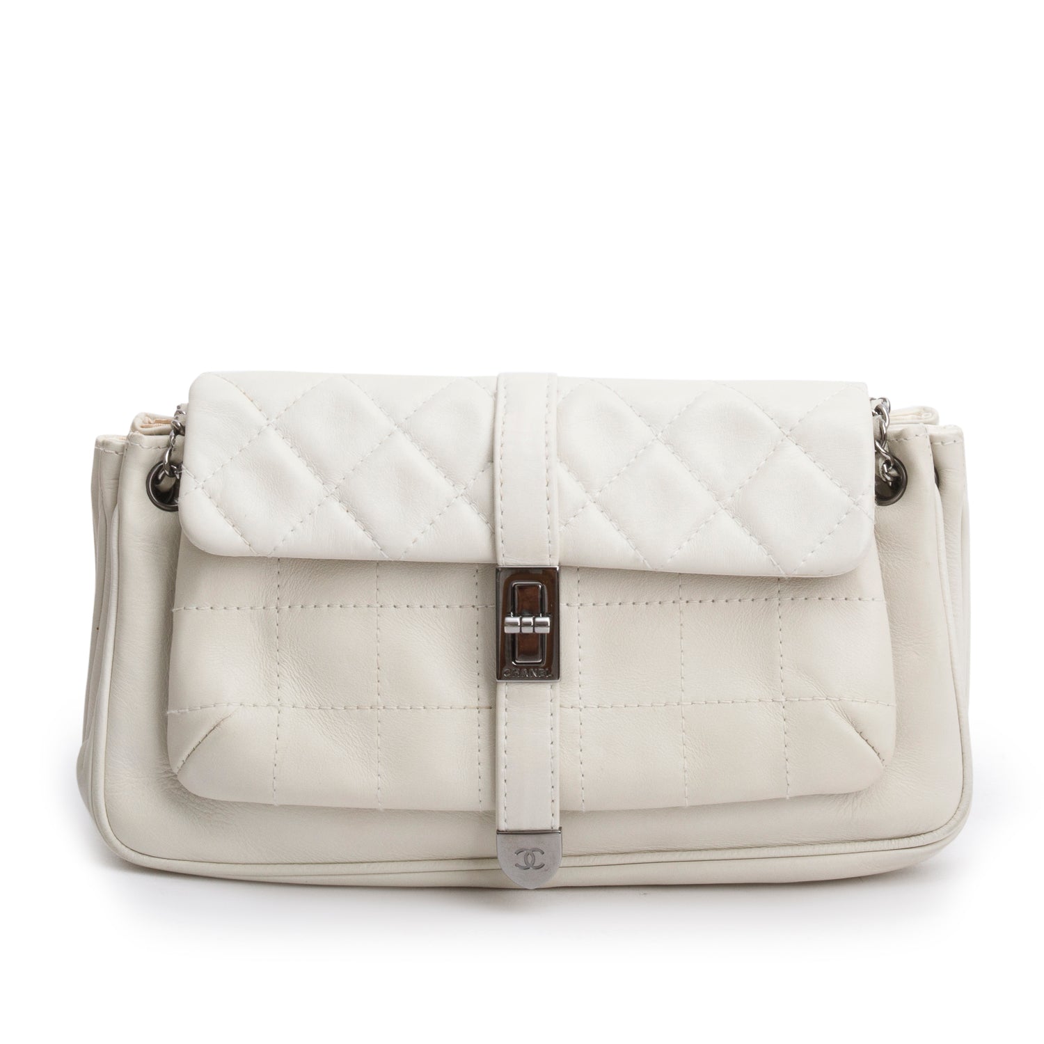 Chanel White Lambskin Mademoiselle Accordion Flap Bag