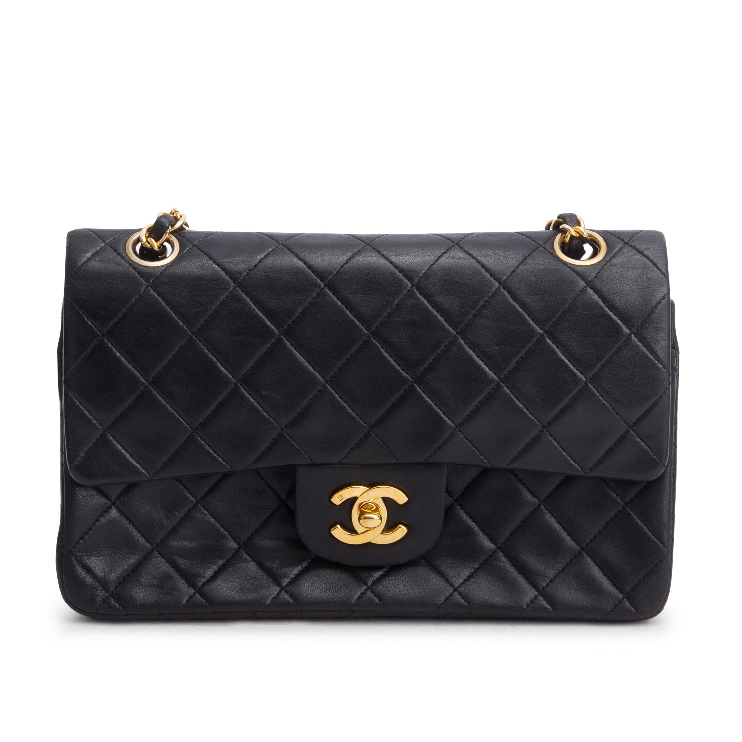 Chanel Vintage Black Lambskin Classic Small Double Flap Bag