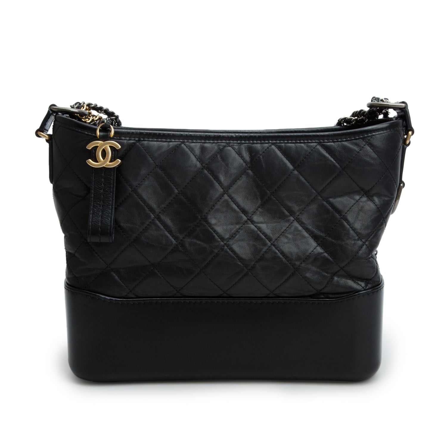 Chanel Black Aged Calfskin Leather Medium Gabrielle Hobo w/ Authenticity Card