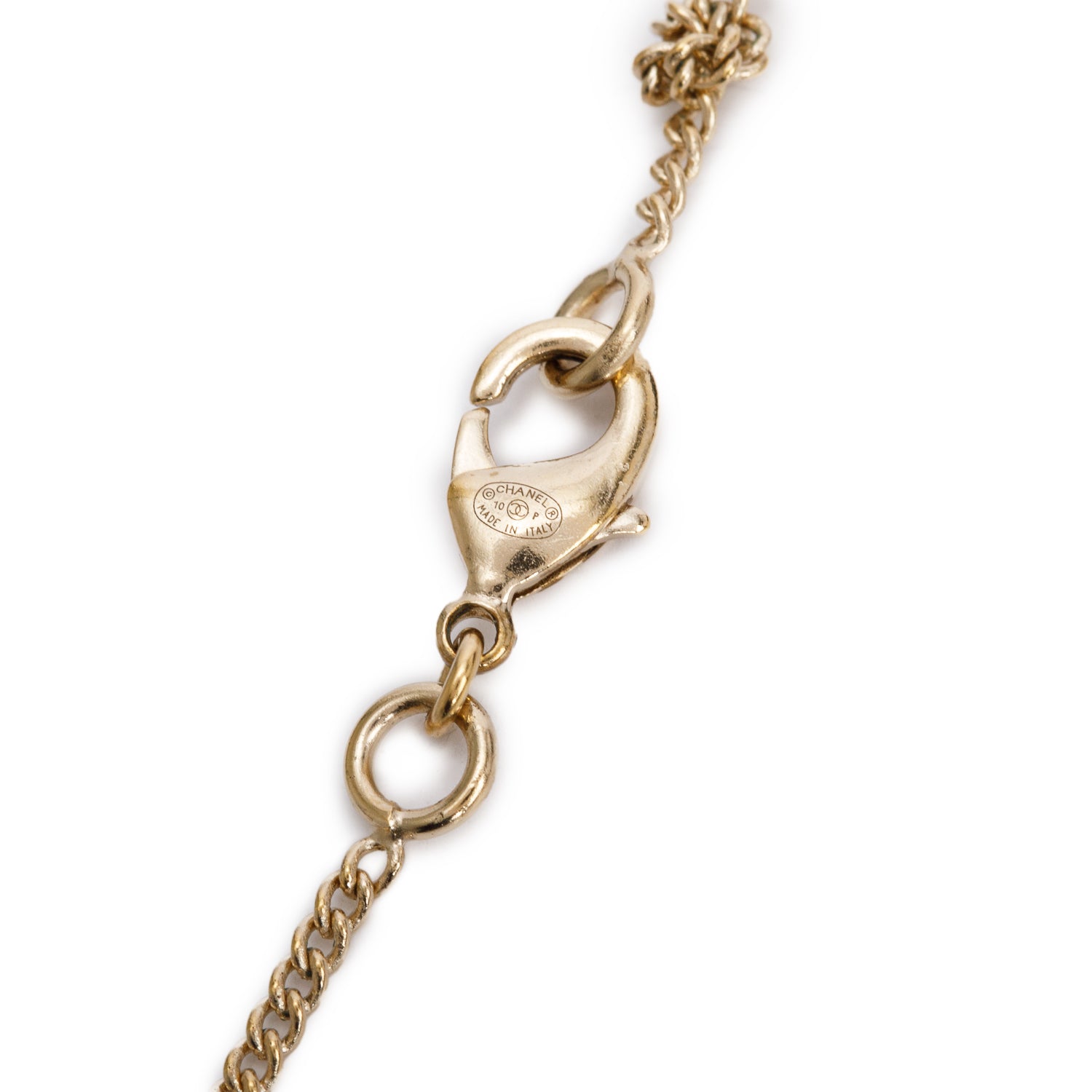 Chanel Gold-Plated Metal Ivory Enamel CC Camellia Pendant Necklace w/ Box