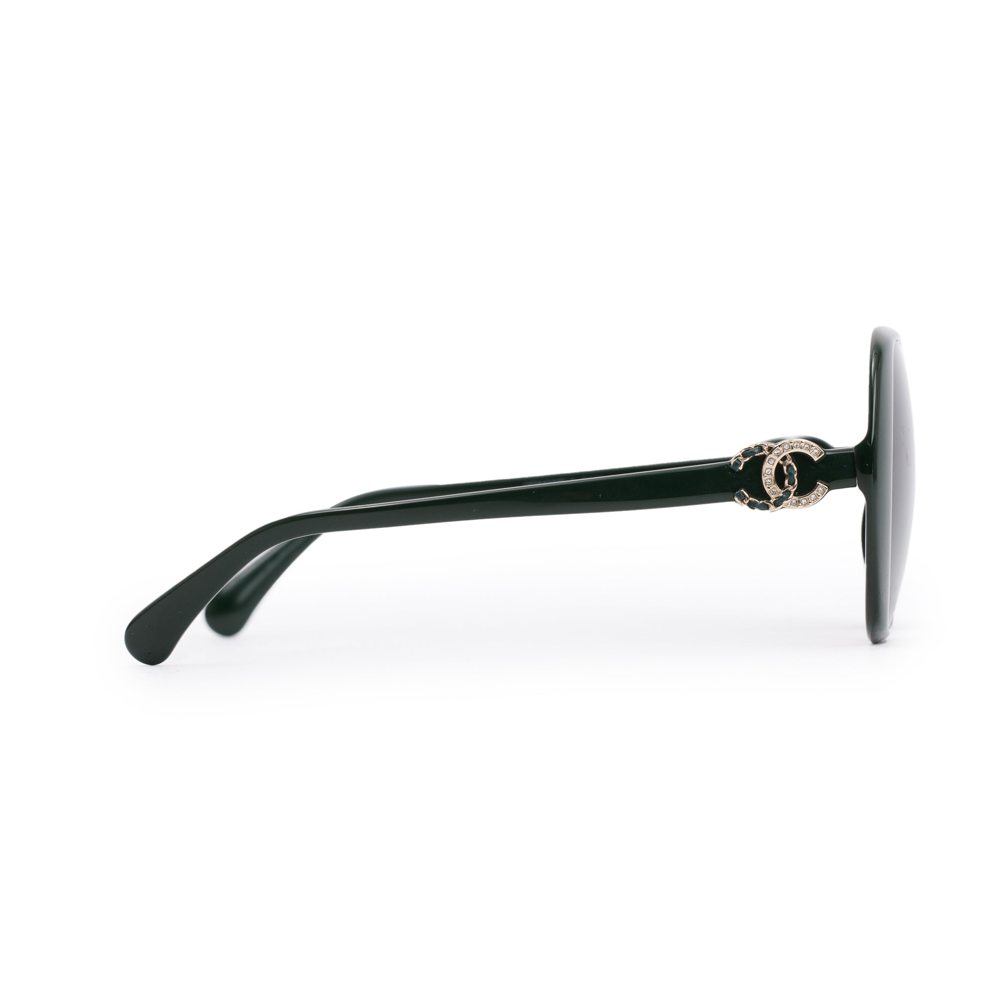 Chanel 3418-Q-B Green Acetate CC Strass Butterfly Sunglasses w/ Case