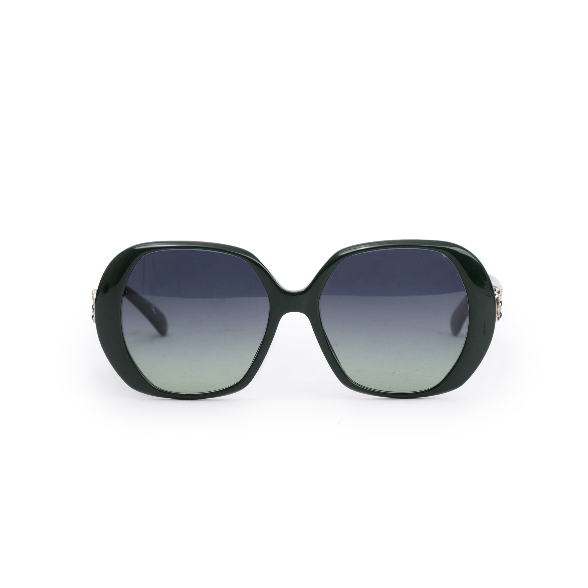 Chanel 3418-Q-B Green Acetate CC Strass Butterfly Sunglasses w/ Case