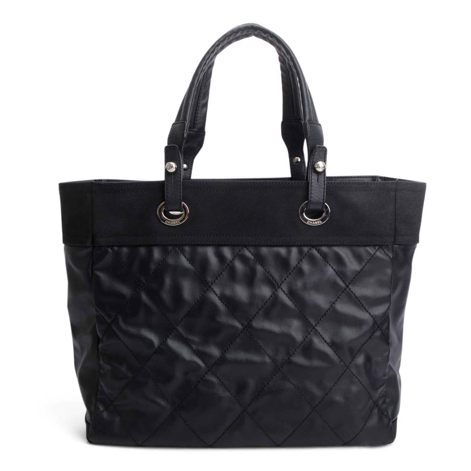 Chanel Black Coated Quilted Large Paris Biarritz Tote