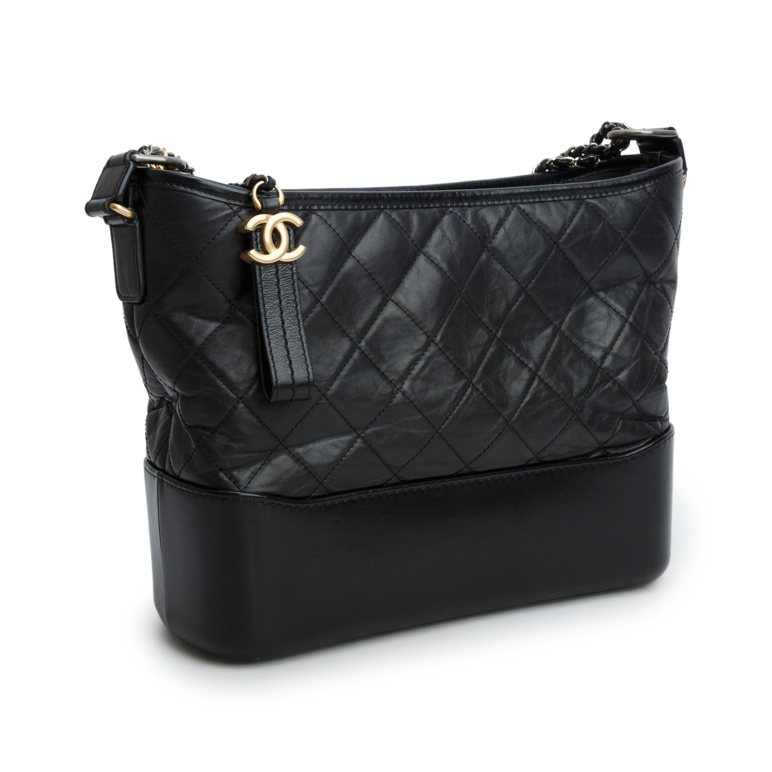 Chanel Black Aged Calfskin Leather Medium Gabrielle Hobo w/ Authenticity Card
