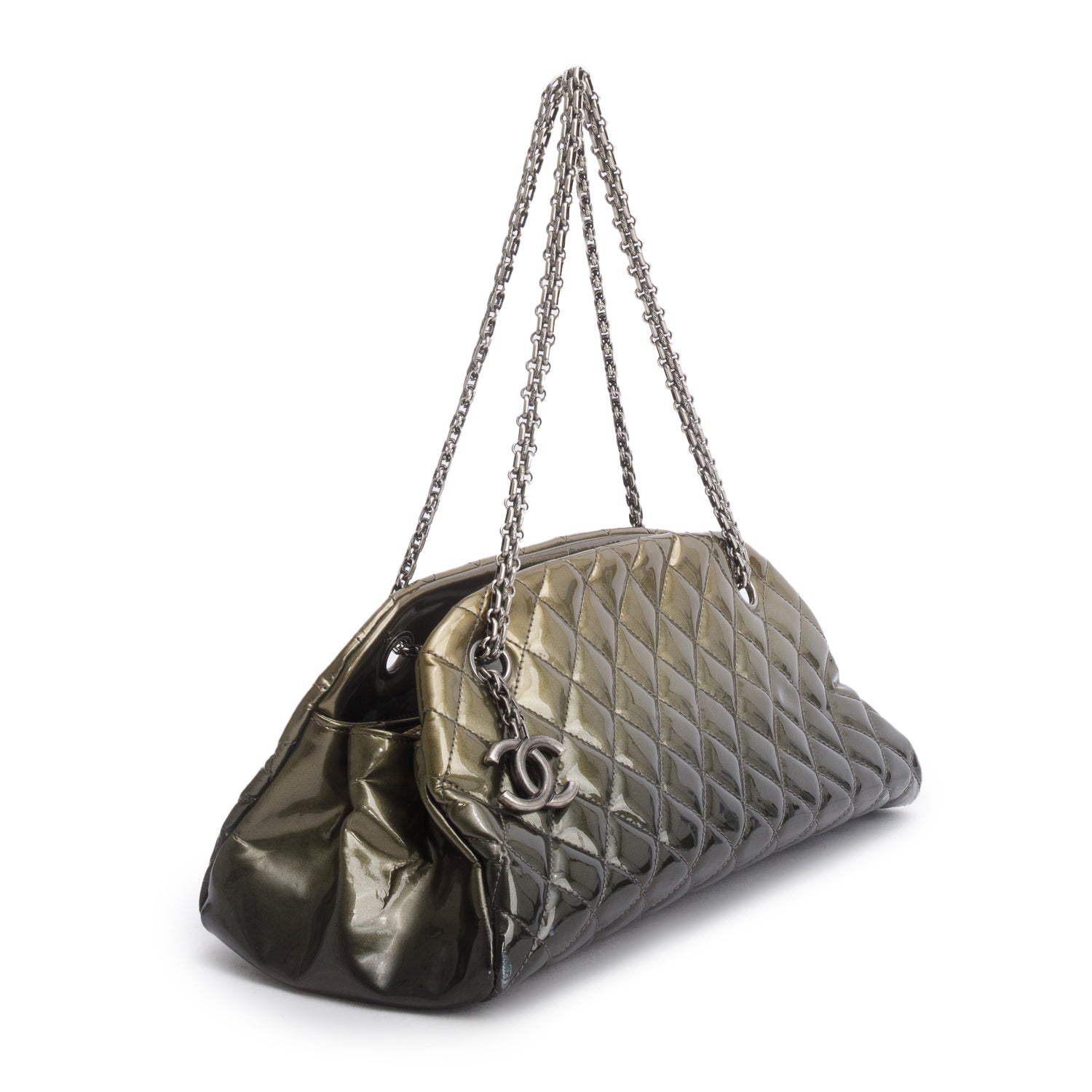 Chanel Green Ombre Patent Leather Quilted Medium Just Mademoiselle Bowler Bag