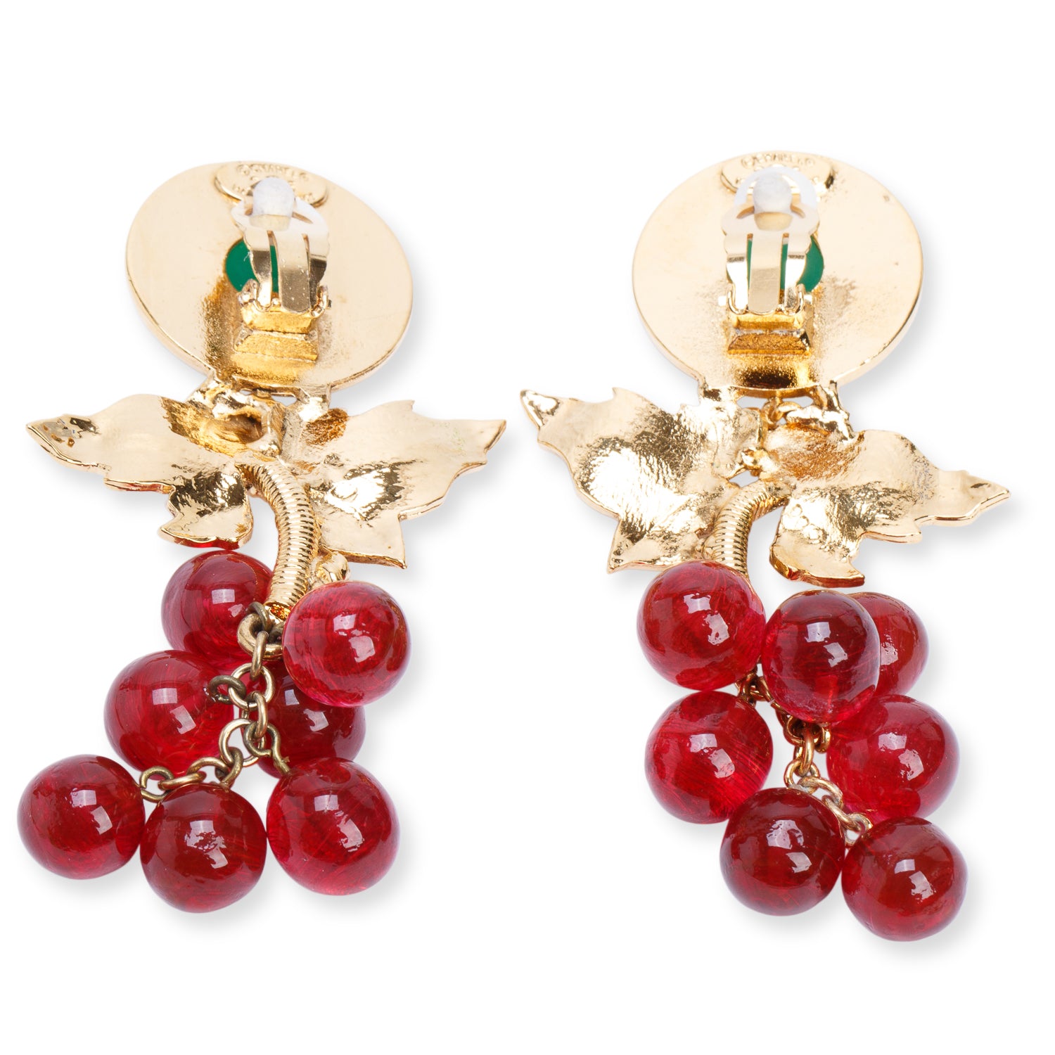 Chanel Vintage Gold-Plated Gripoix Grape Drop Clip-On Earrings