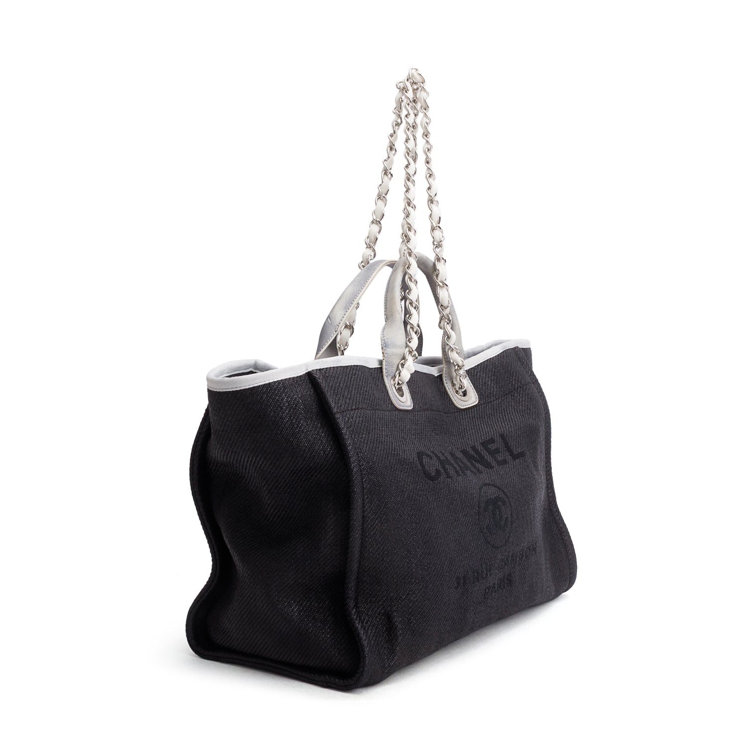 Chanel Navy Woven Raffia Medium Deauville Tote Bag