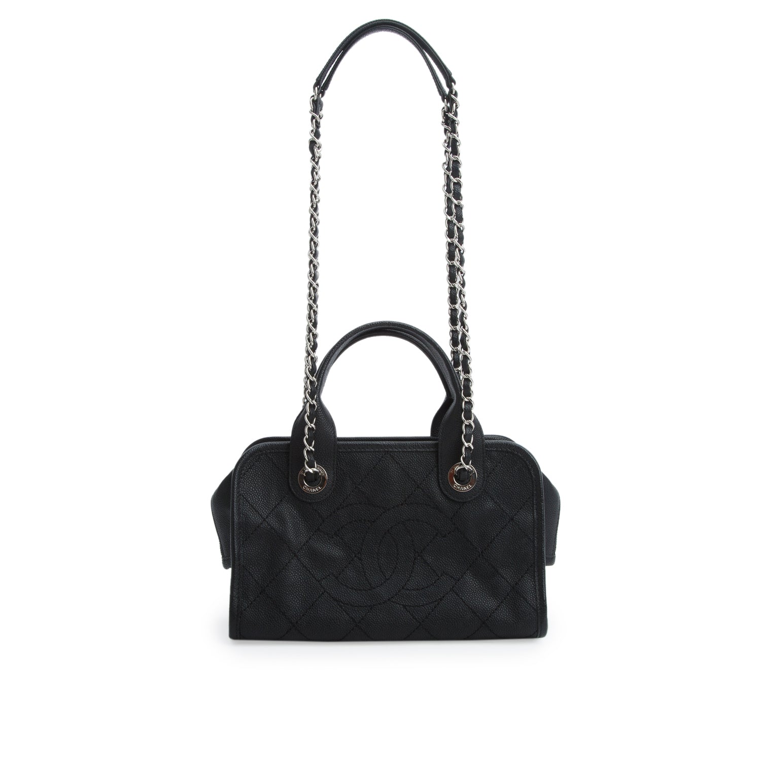 Chanel Black Caviar Quilted Deauville Bowling Bag