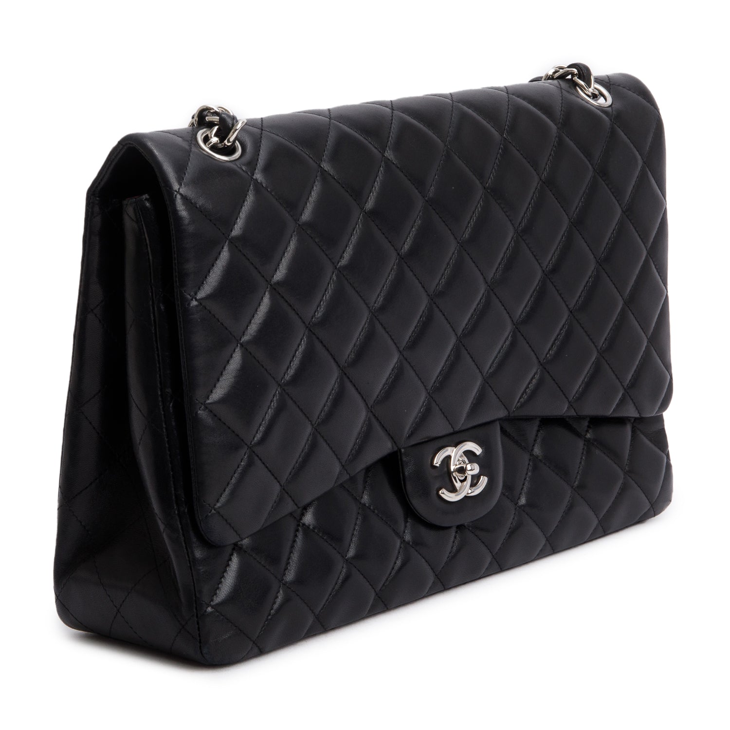 Chanel Black Lambskin Leather Classic Jumbo Single Flap Bag w/ Authenticity Card