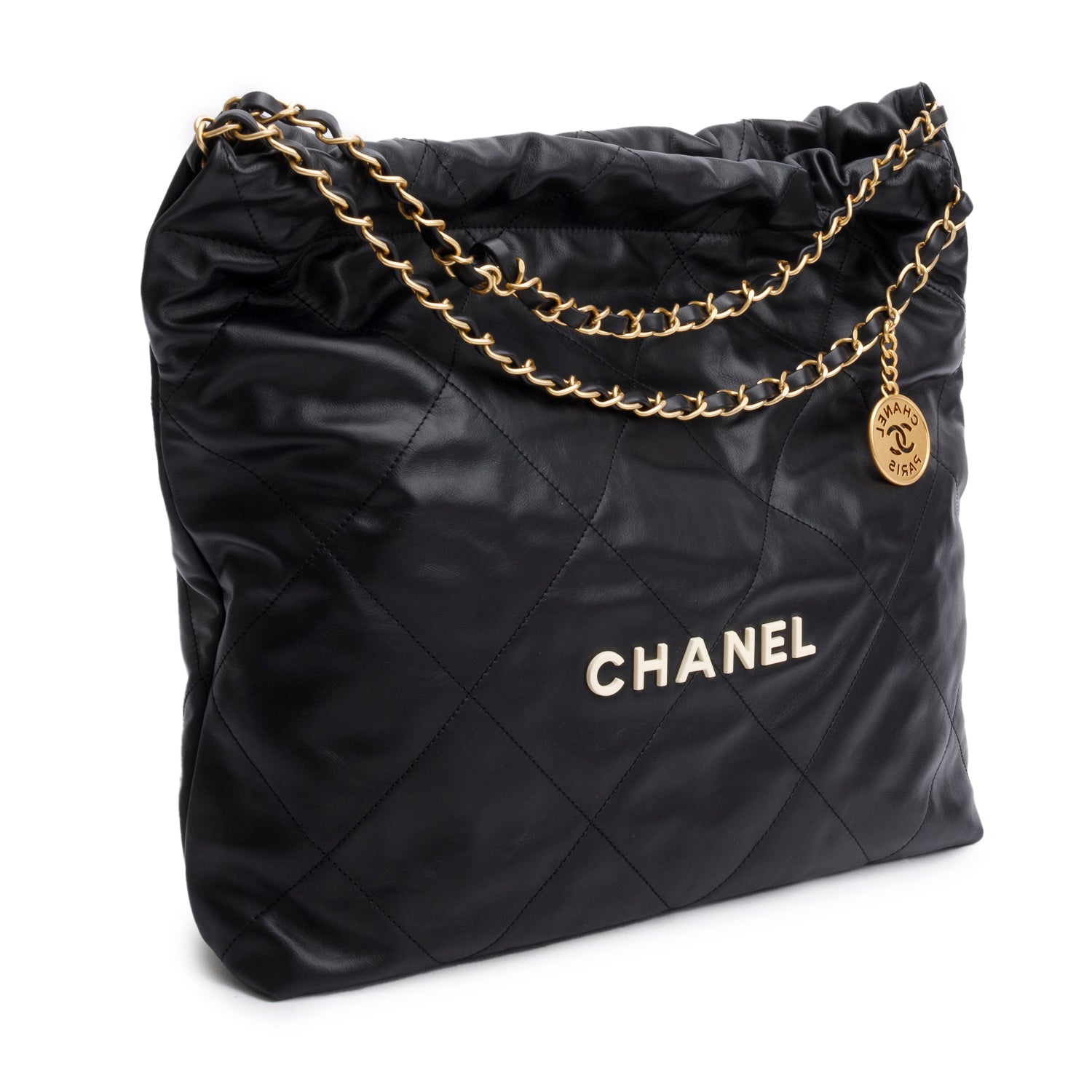 Chanel Black Calfskin Quilted Small 22 Hobo w/ Pouch