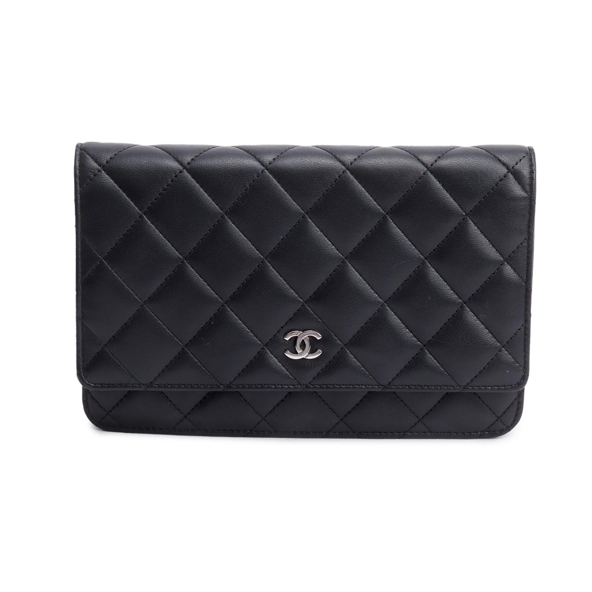 Chanel Black Quilted Lambskin Leather Classic Wallet on Chain w/ Authenticity Card