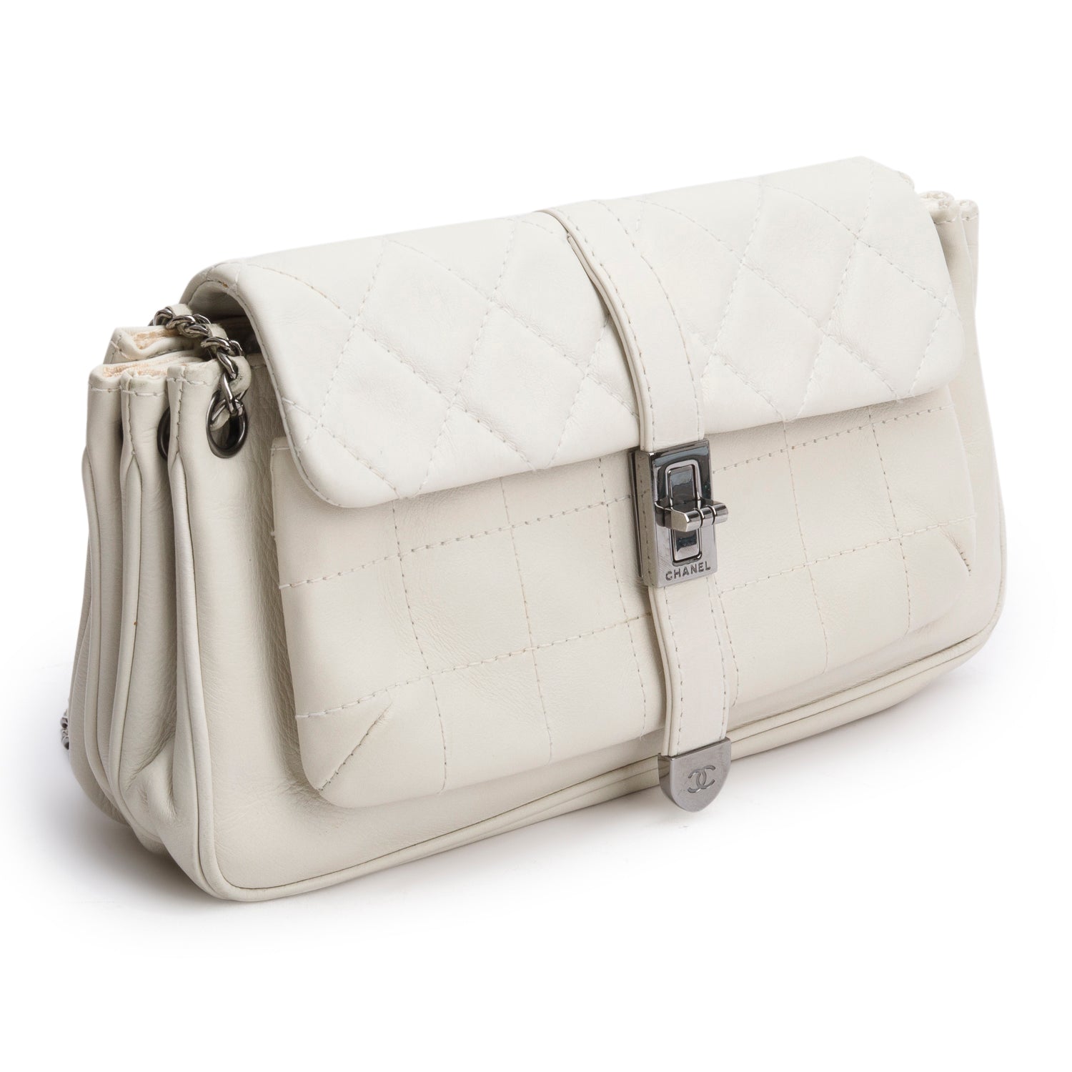 Chanel White Lambskin Mademoiselle Accordion Flap Bag