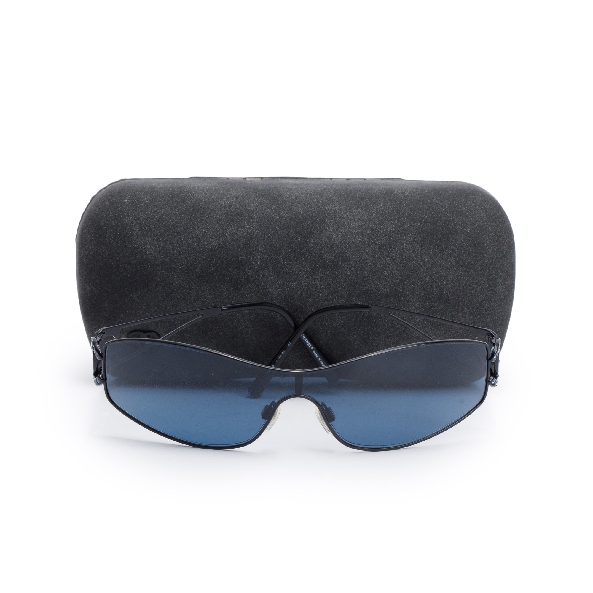 Chanel 4073-B Black Metal Strass CC Logo Oval Sunglasses w/ Case
