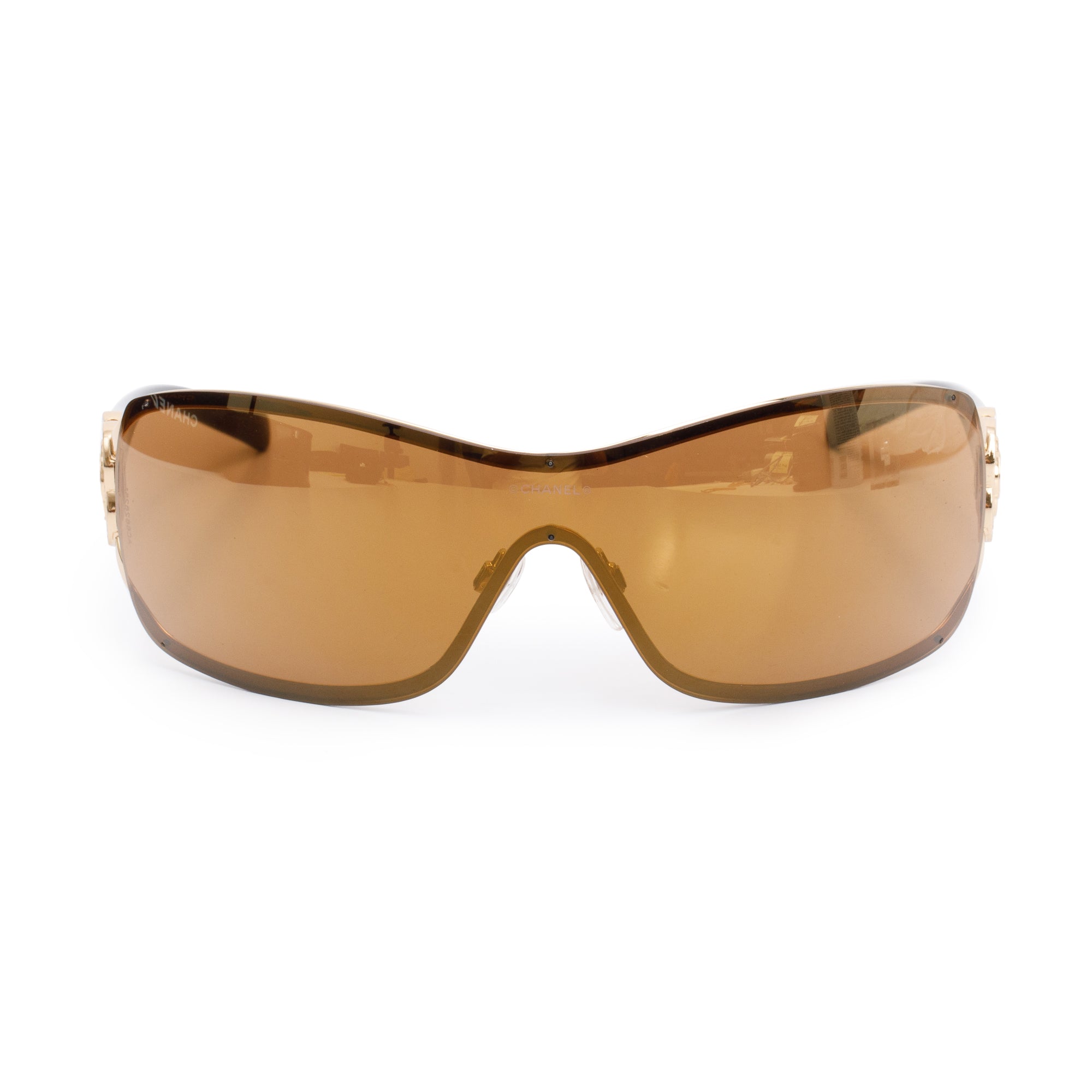 Chanel 4164-B Black Acetate Crystal Camellia Shield Sunglasses w