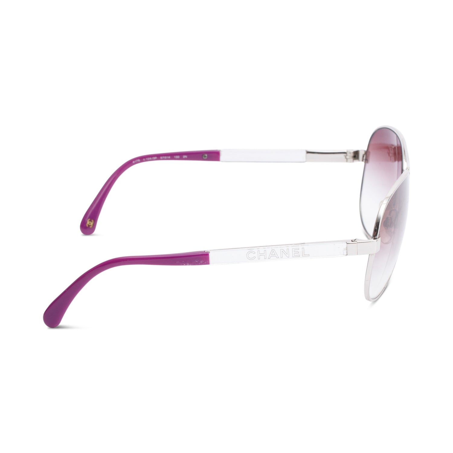 Chanel 4179 Silver Metal Purple Acetate CC Logo Aviator Sunglasses