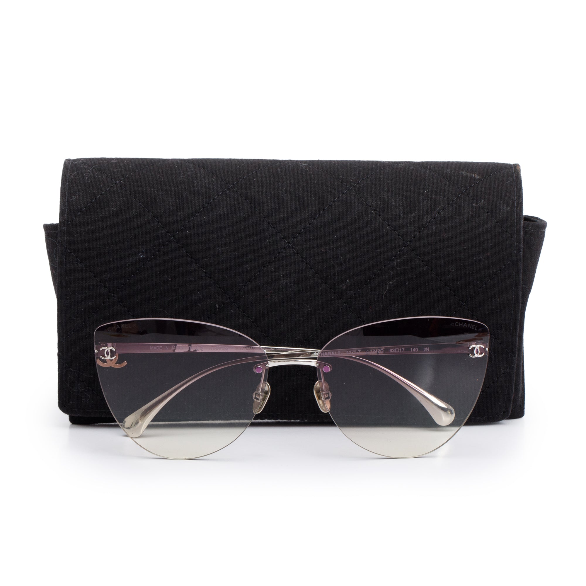 Chanel 4273-T Titanium Rimless Interlocking CC Cat-Eye Sunglasses w/ Case