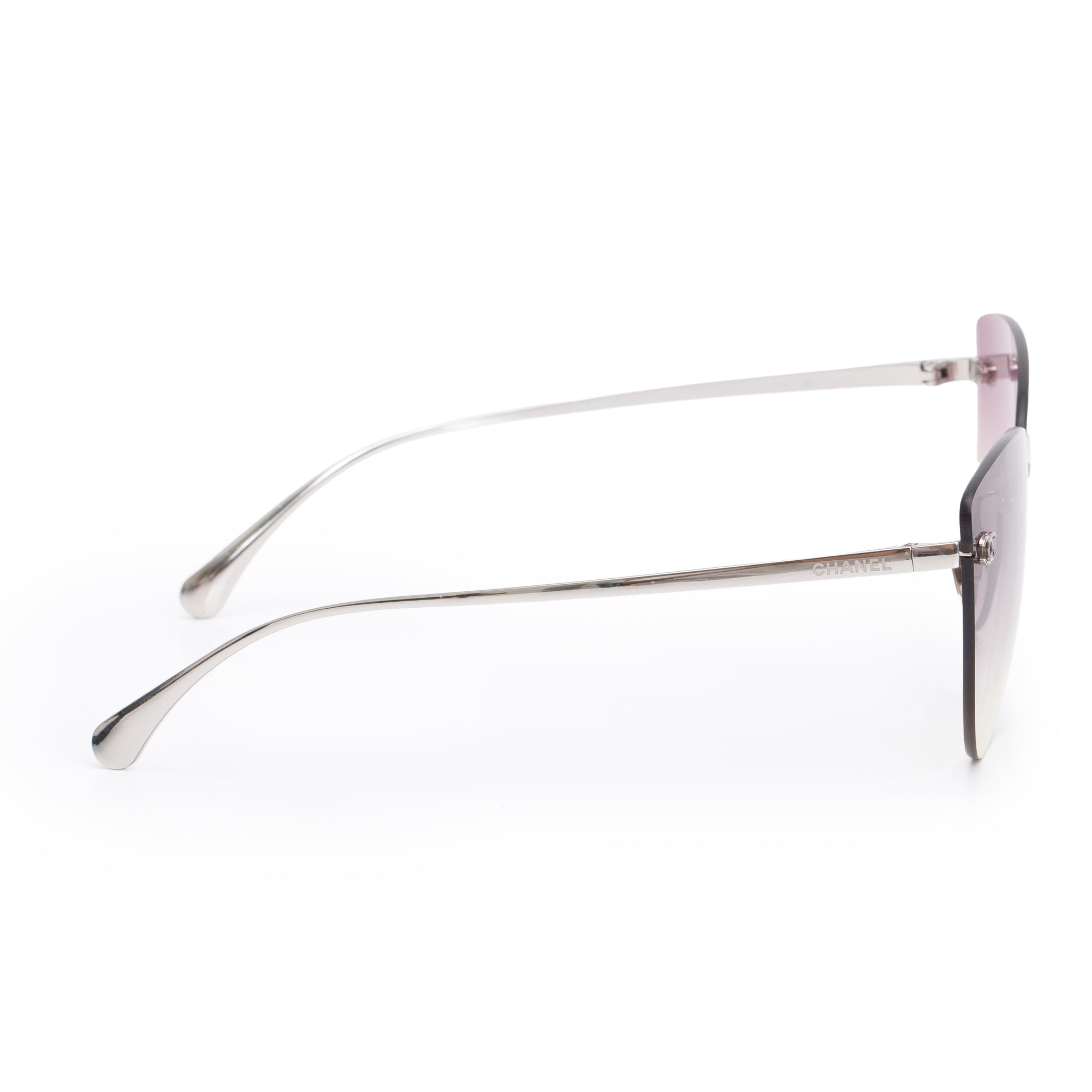 Chanel 4273-T Titanium Rimless Interlocking CC Cat-Eye Sunglasses w/ Case