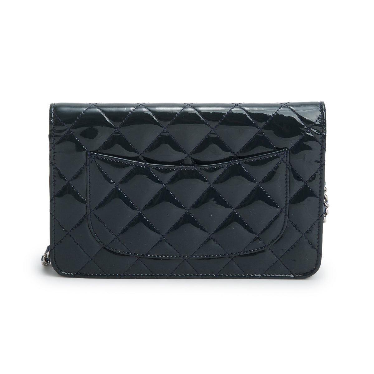 Chanel Blue Patent Leather Quilted Classic Wallet on Chain