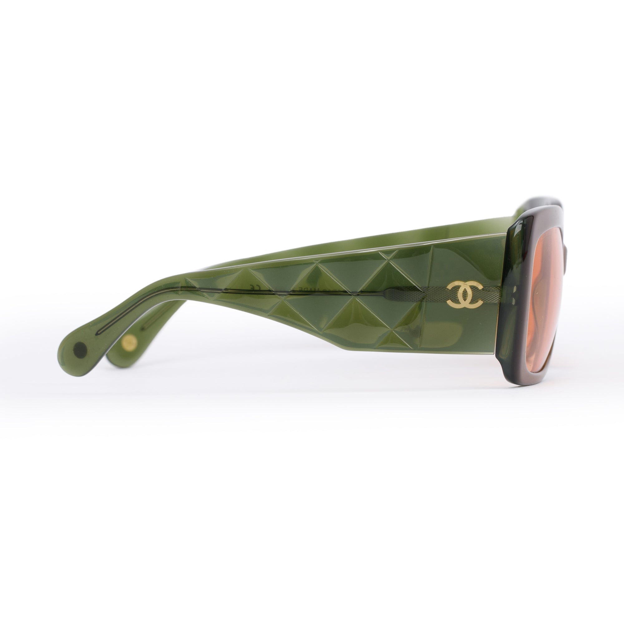 Chanel 5019 Green/Brown Iridescent Acetate CC Logo Quilted Square Sunglasses w/ Case
