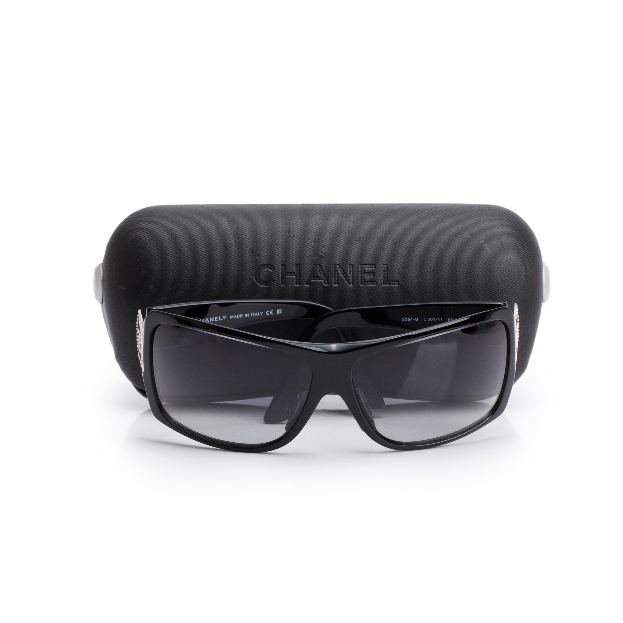 Chanel 5081-B Black Acetate Crystal CC Logo Shield 