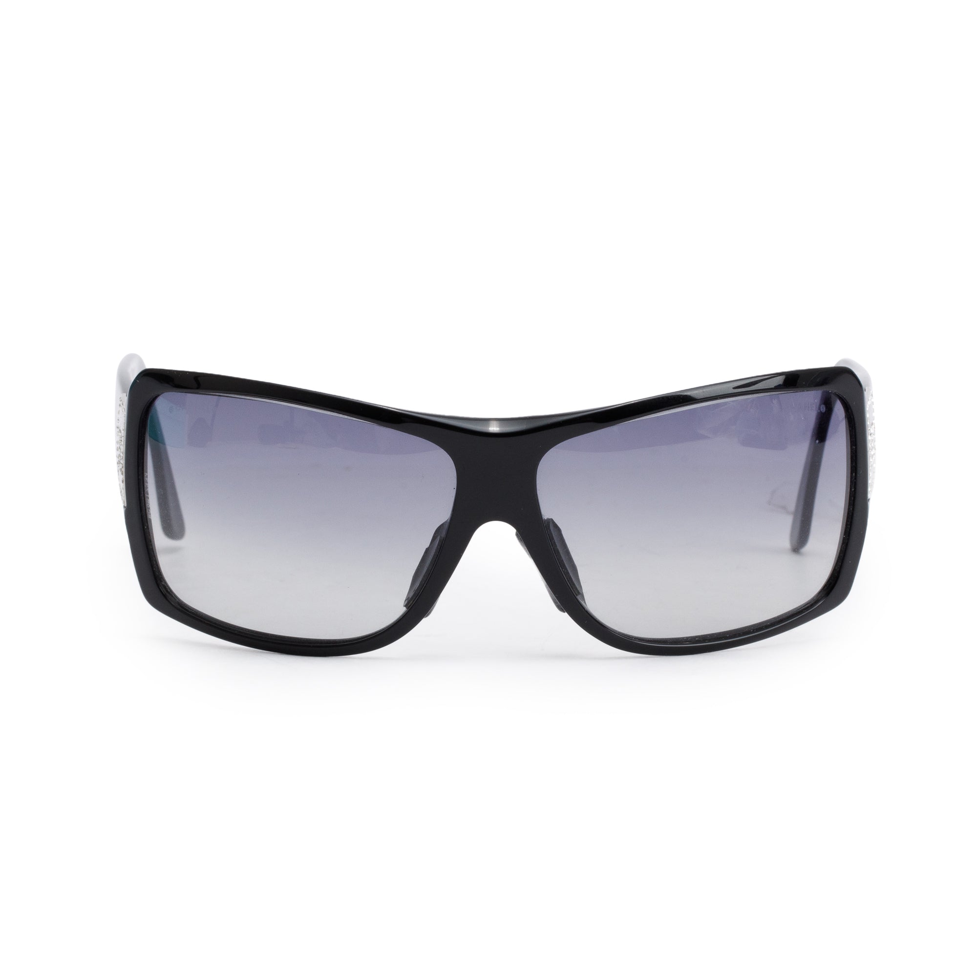 Chanel 5081-B Black Acetate Strass CC Logo Shield Sunglasses w/ Case