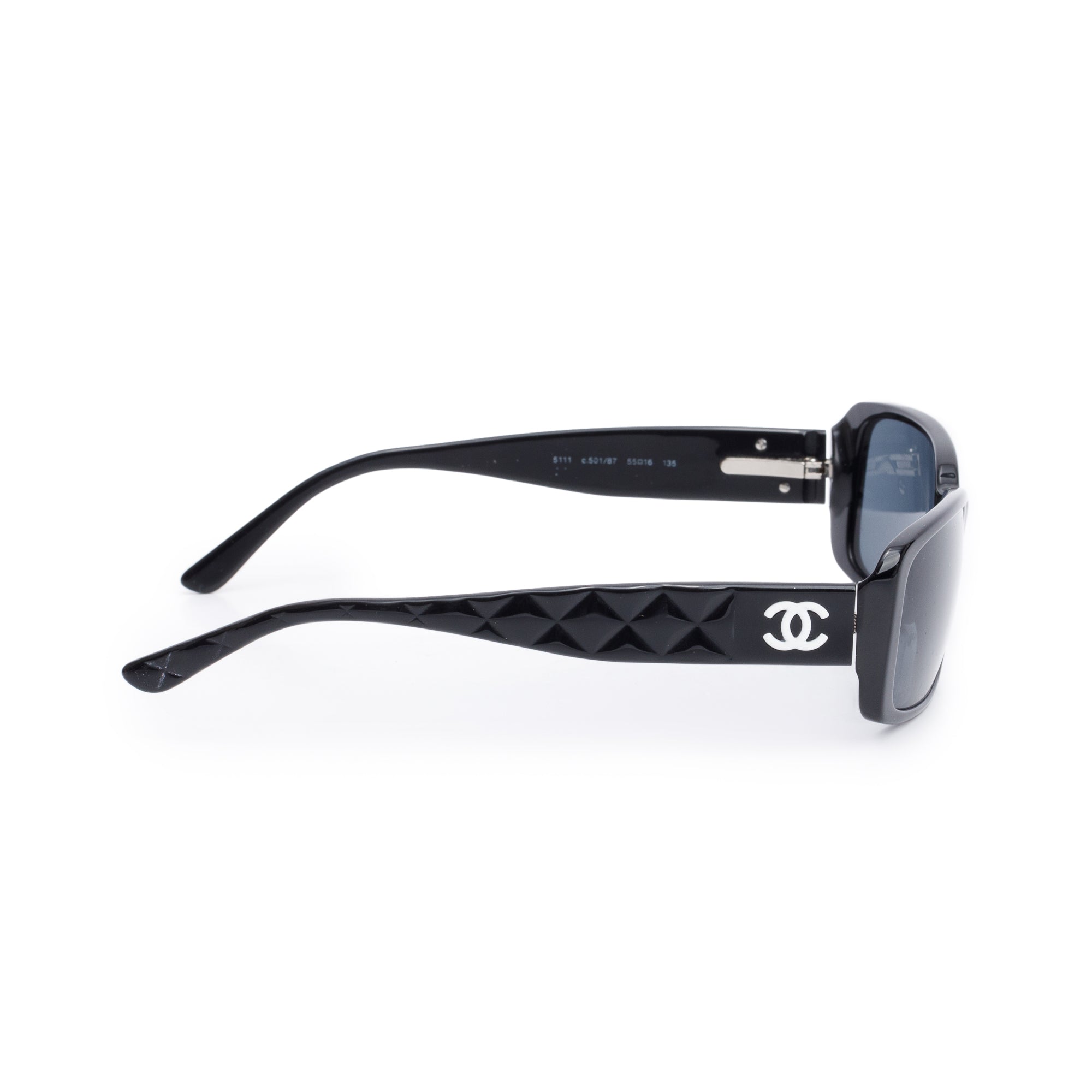 Chanel 5111 Black Quilted Acetate White CC Rectangle Sunglasses w/ Case