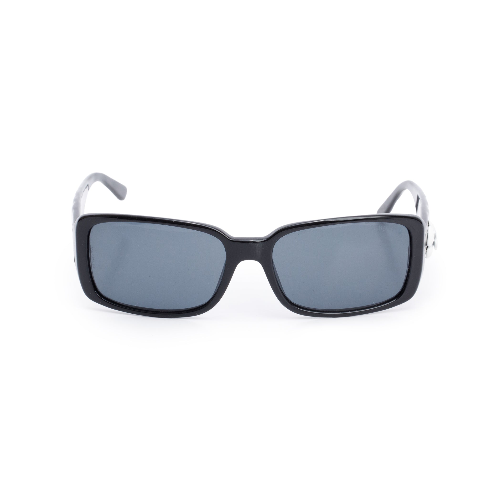 Chanel 5111 Black Quilted Acetate White CC Rectangle Sunglasses w/ Case