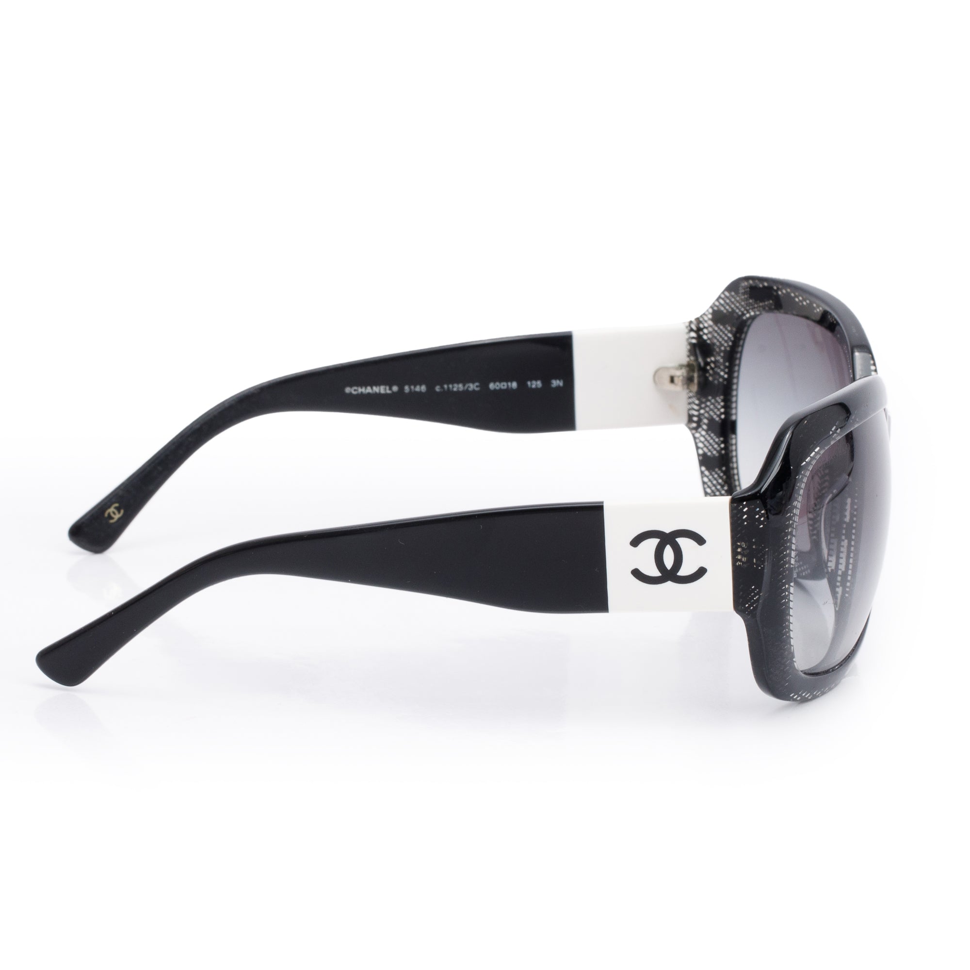 Chanel 5146 Black/White Acetate CC Logo Oversized Sunglasses w