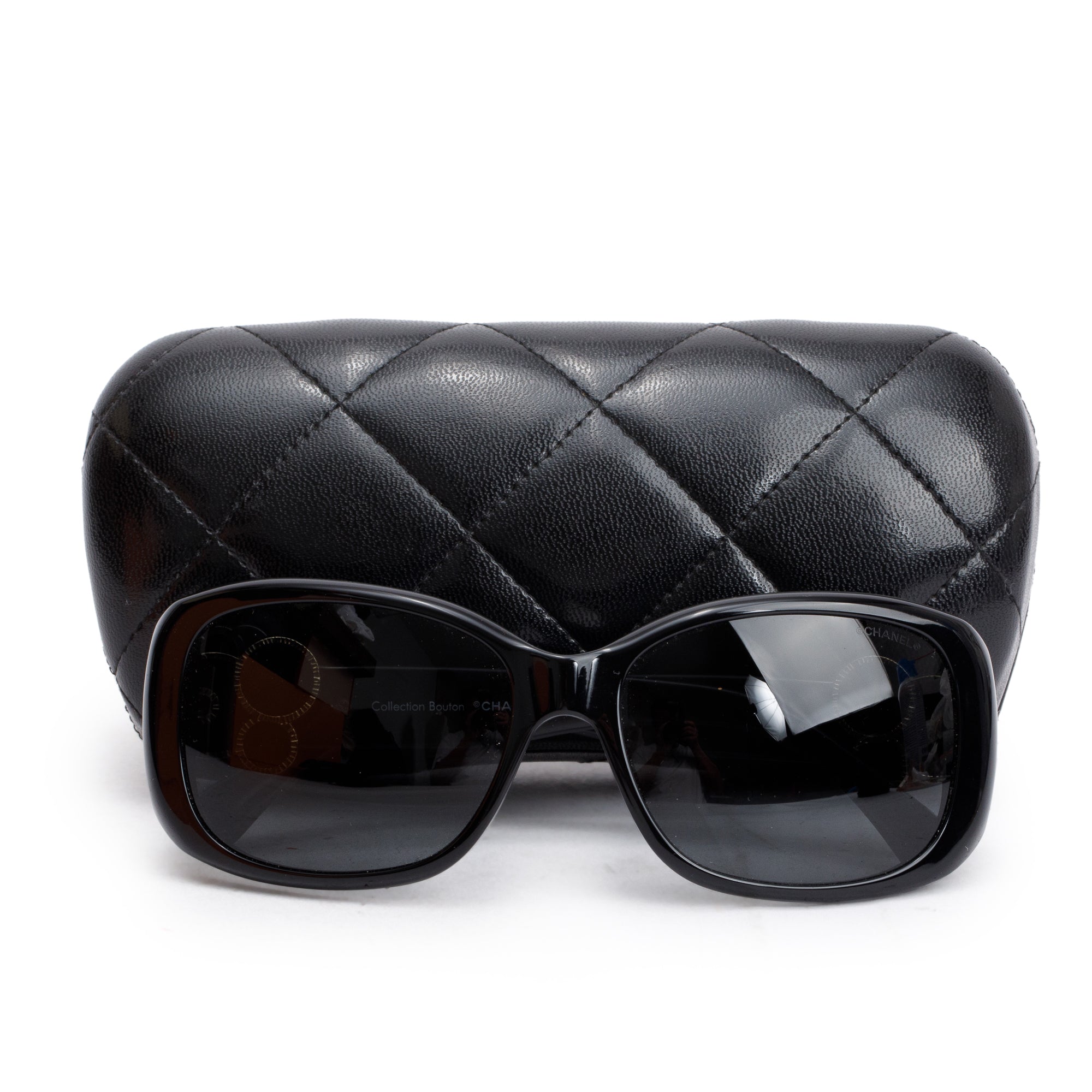 Chanel 5191 Black Acetate Bouton Sunglasses w/ Case