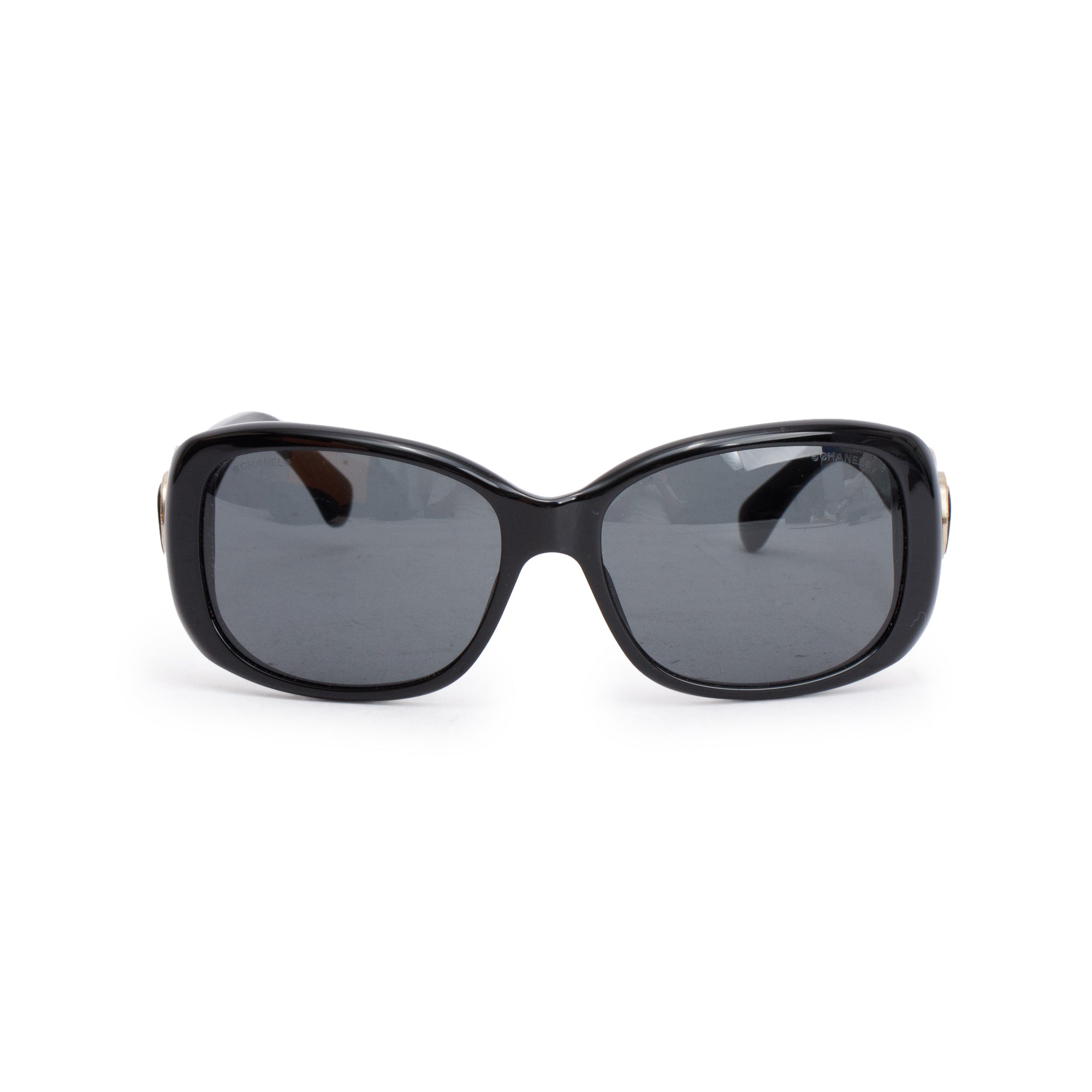 Chanel 5191 Black Acetate Bouton Sunglasses w/ Case