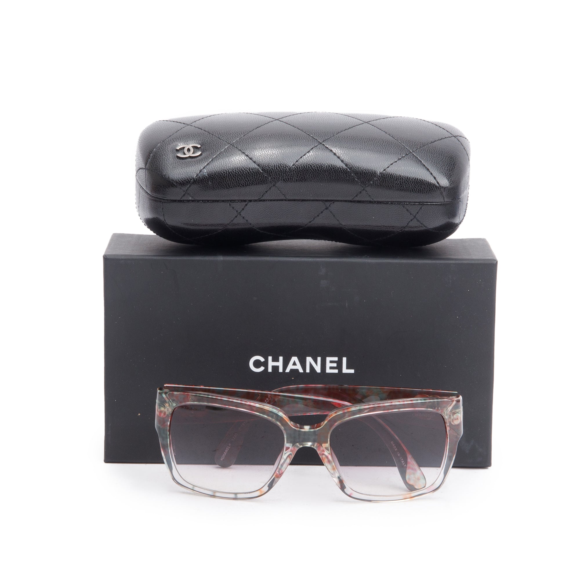 Chanel 5220 Multicolor Tweed Accent Acetate Interlocking CC quare Sunglasses w/ Box & Case