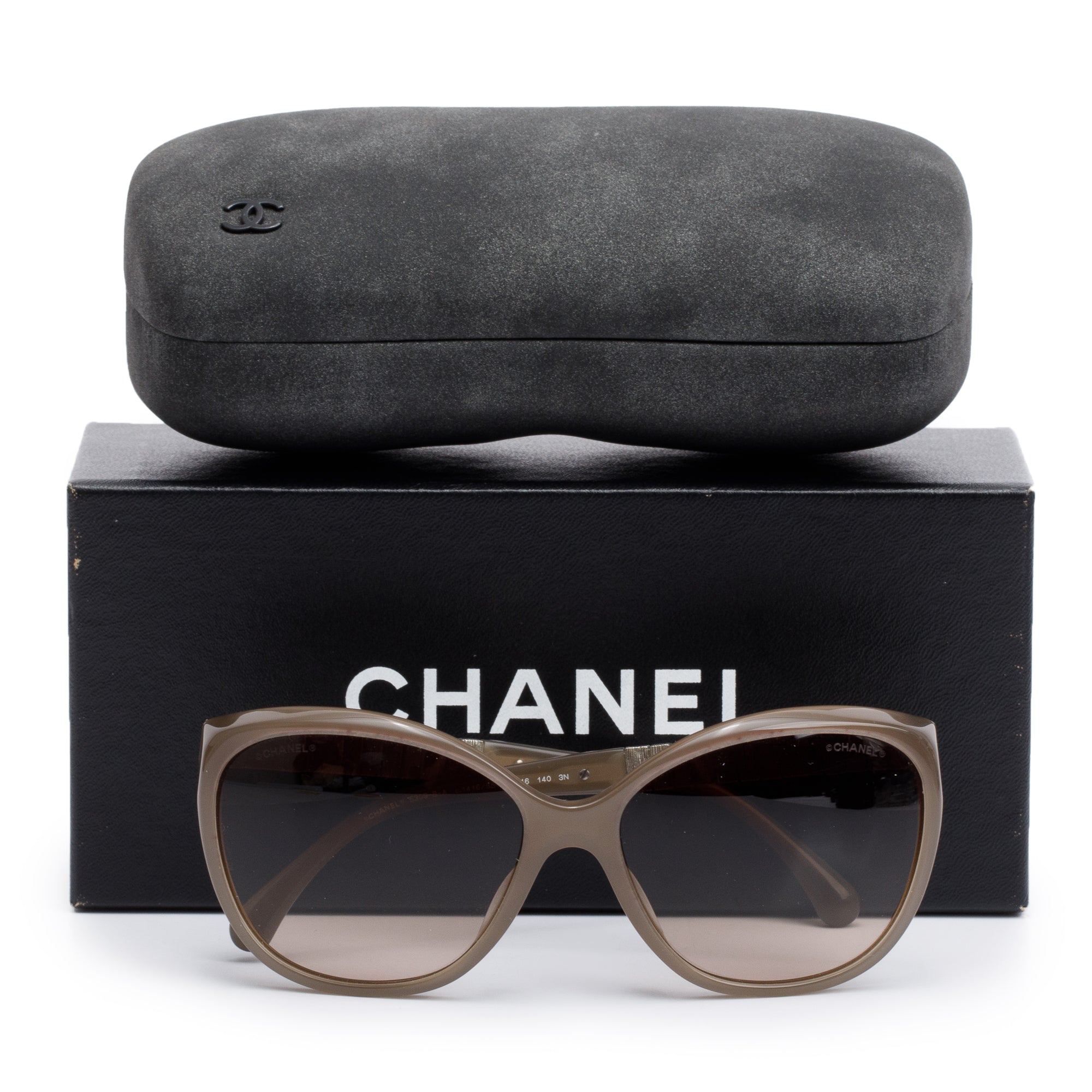 Chanel 5309-B-A Grey Acetate Crystal Baguette Cat-Eye Sunglasses w/ Box & Case