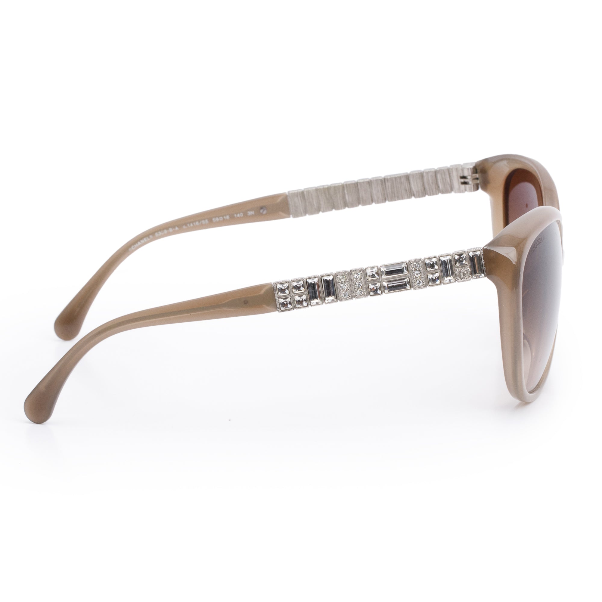 Chanel 5309-B-A Grey Acetate Crystal Baguette Cat-Eye Sunglasses w/ Box & Case
