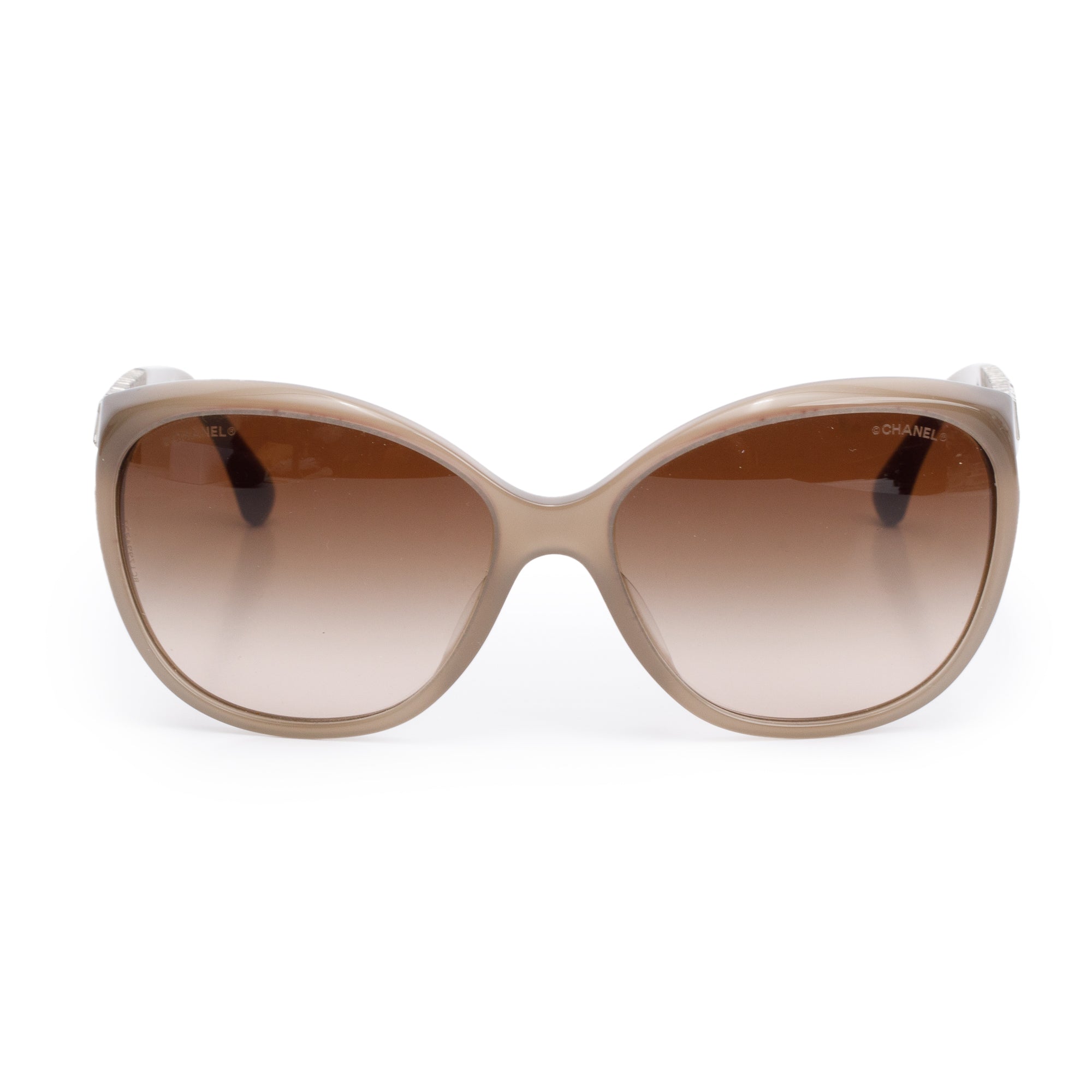 Chanel 5309-B-A Grey Acetate Crystal Baguette Cat-Eye Sunglasses w/ Box & Case