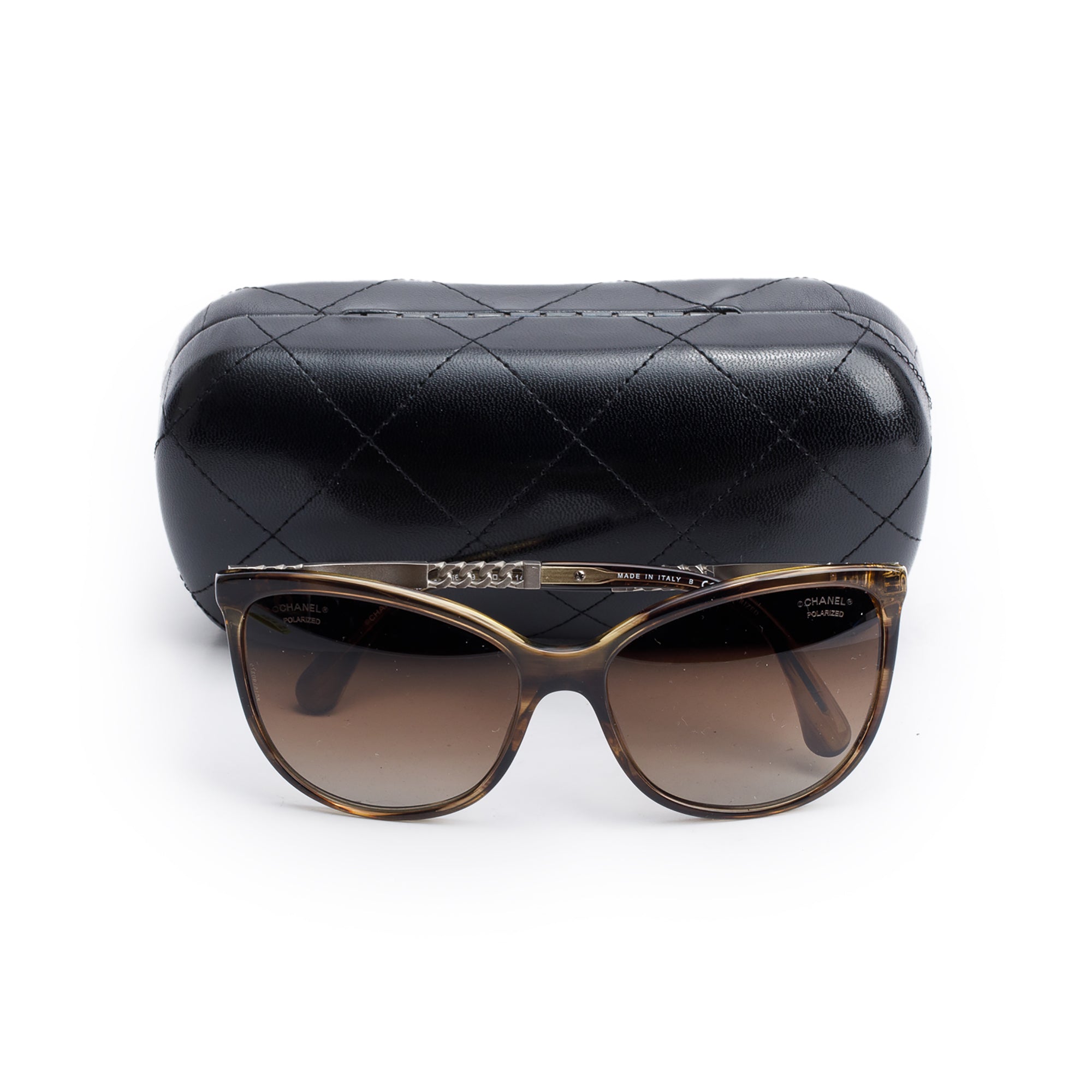 Chanel 5352 Brown Acetate Chain Accent Butterfly Sunglasses w/ Case