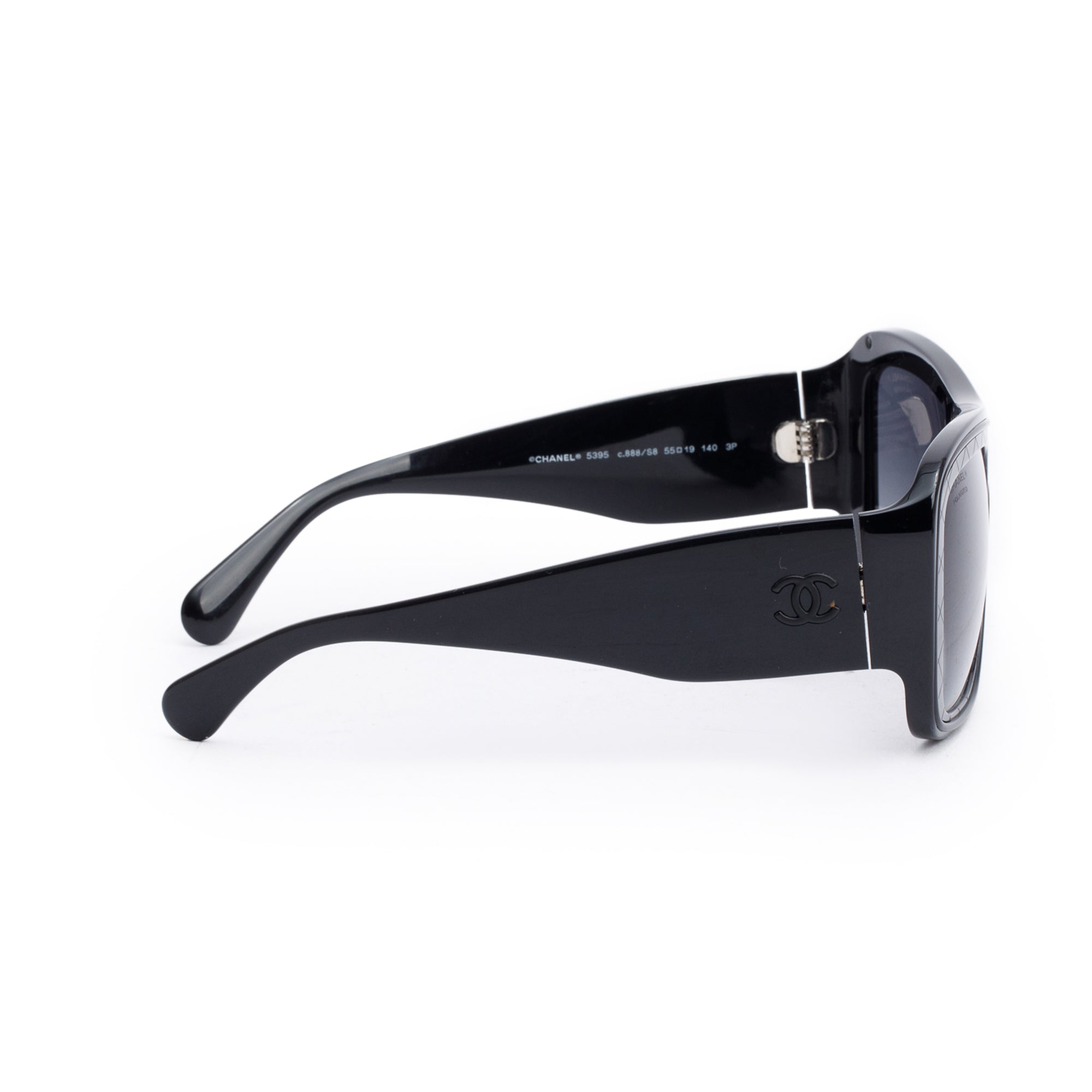 Chanel 5395 Black Quilted Acetate Calfskin Polarized CC Rectangle Sunglasses
