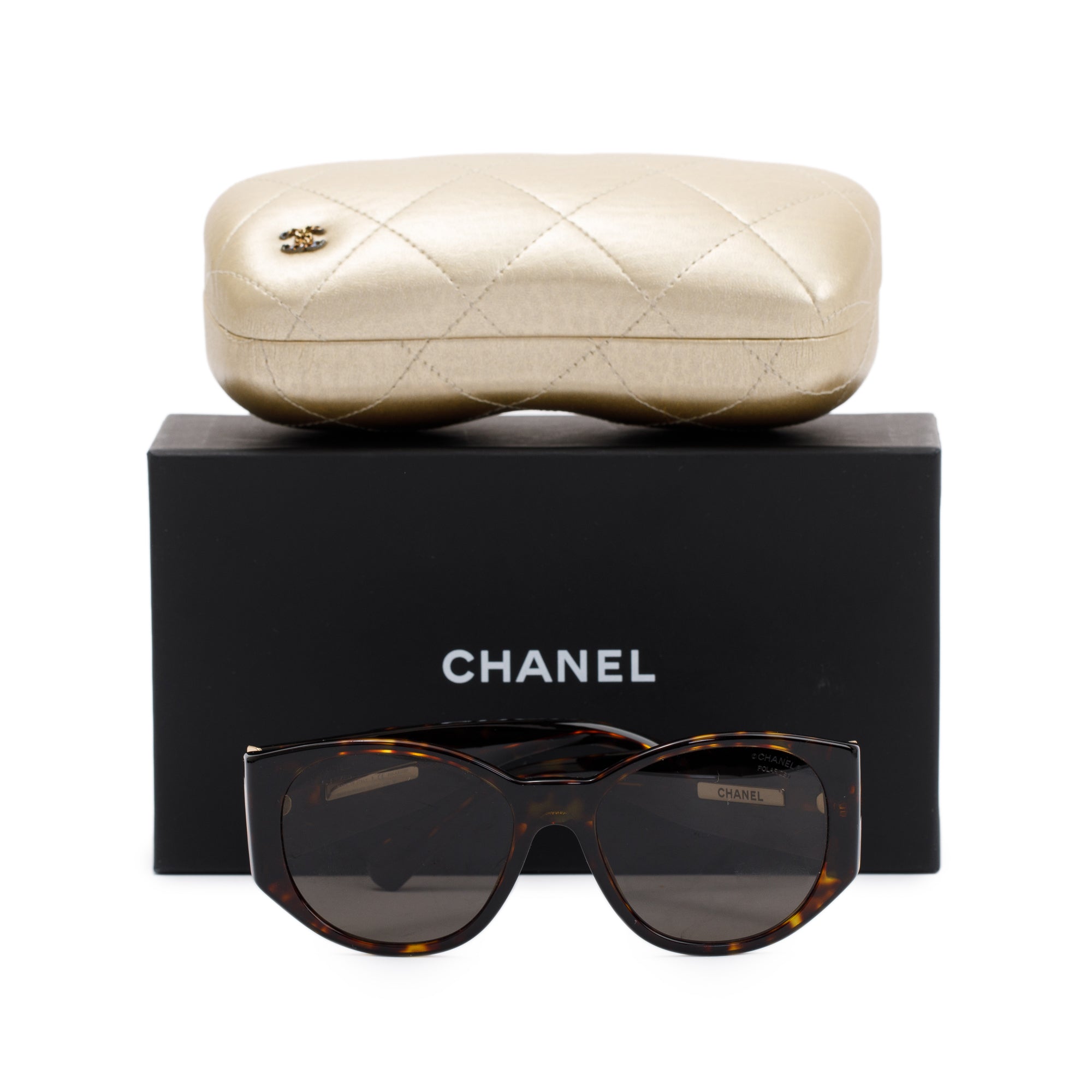 Chanel 5411 CC Logo Chevron Sunglasses w/ Box & Case
