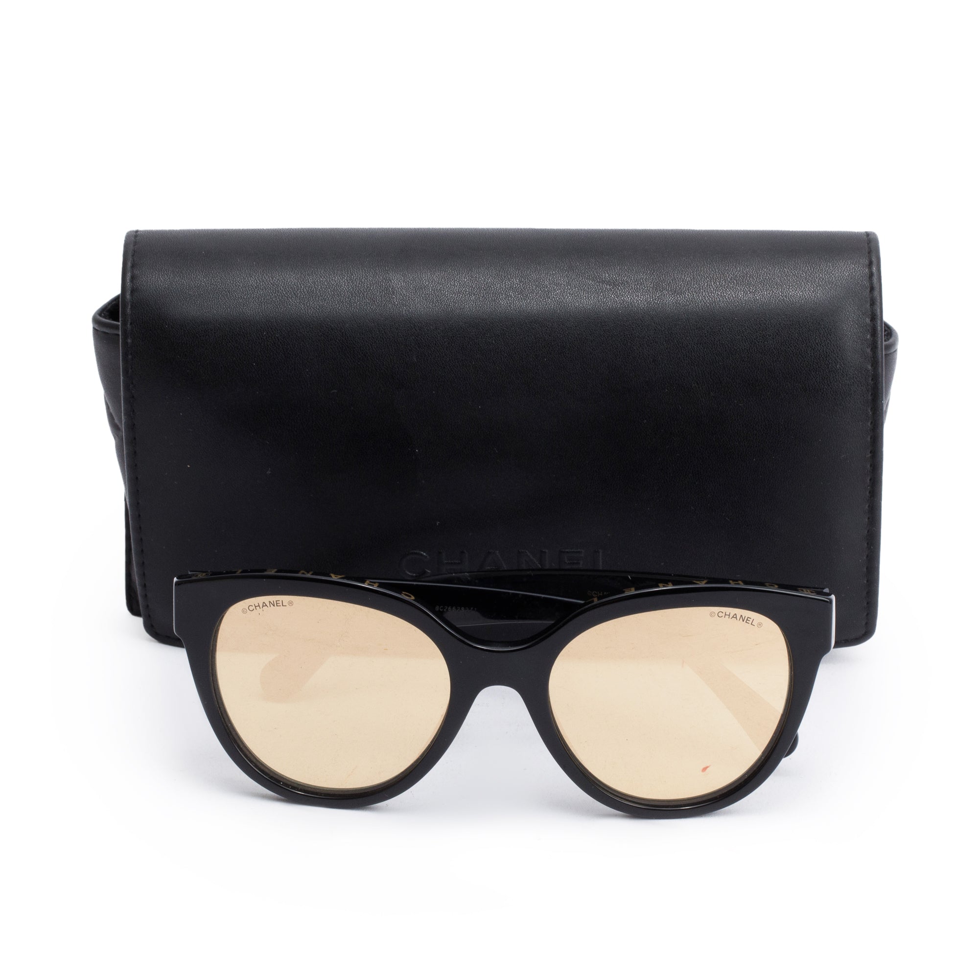 Chanel 5414 Black Acetate CC Logo Butterfly Mirrored Sunglasses w/ Case