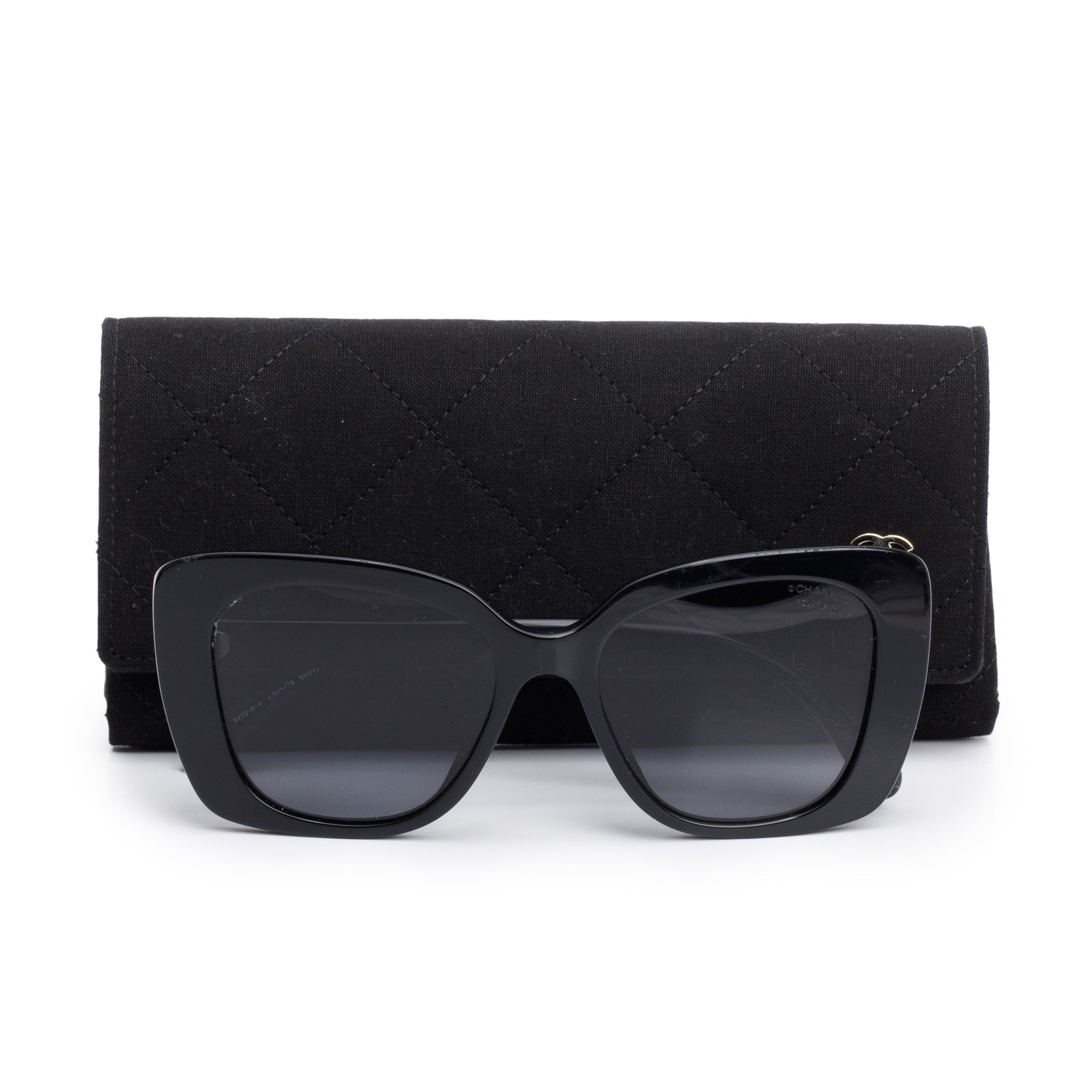 Chanel 5422-B-A Black Acetate Strass Logo Square Sunglasses w/ Case