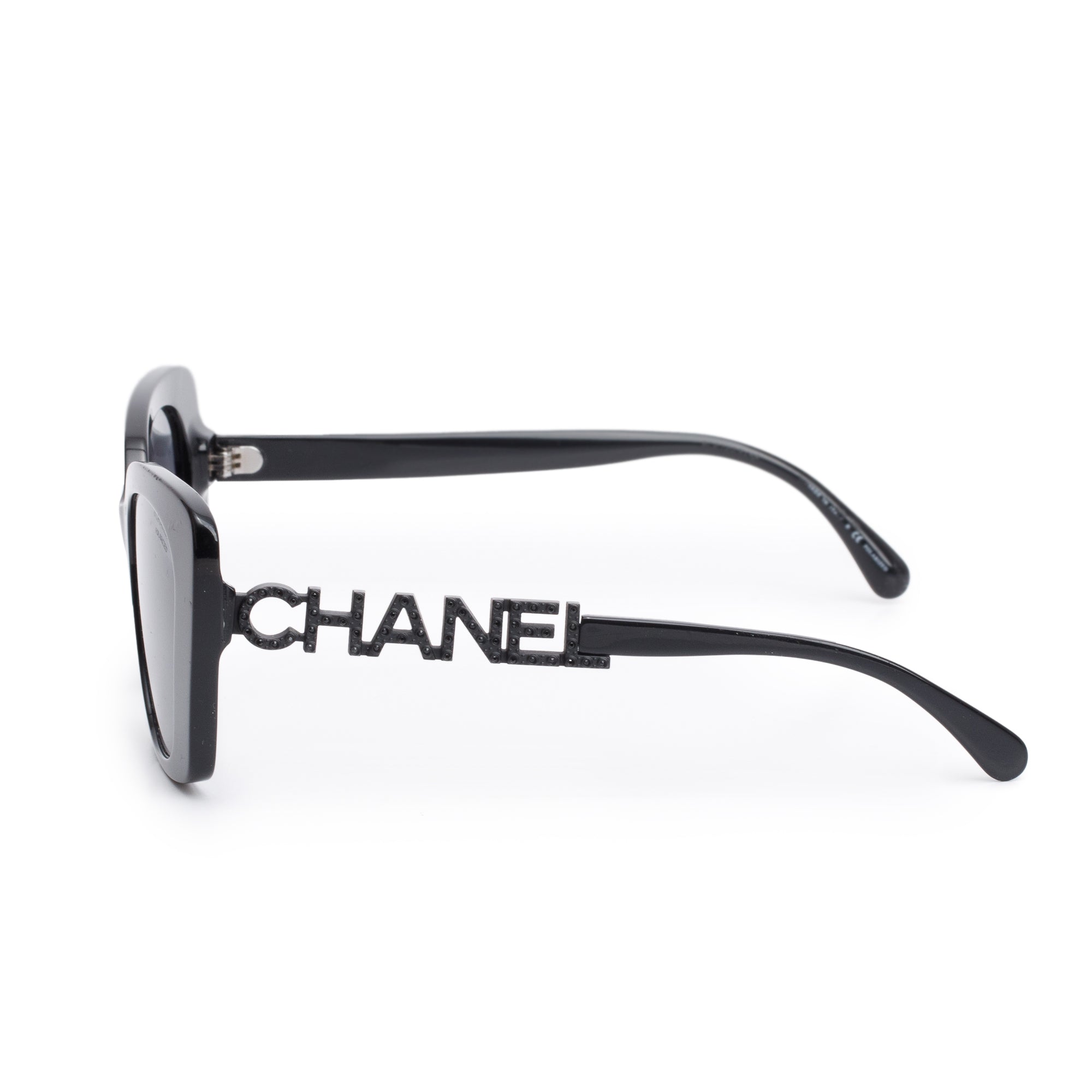 Chanel 5422-B-A Black Acetate Strass Logo Square Sunglasses w/ Case