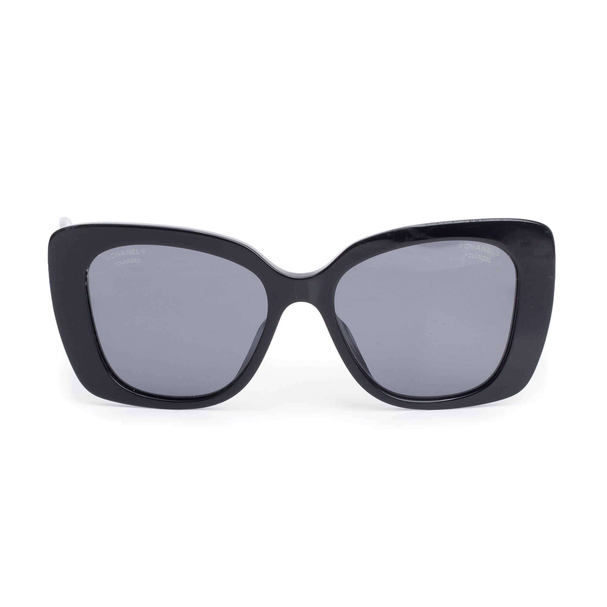Chanel 5422-B-A Black Acetate Strass Logo Square Sunglasses w/ Case