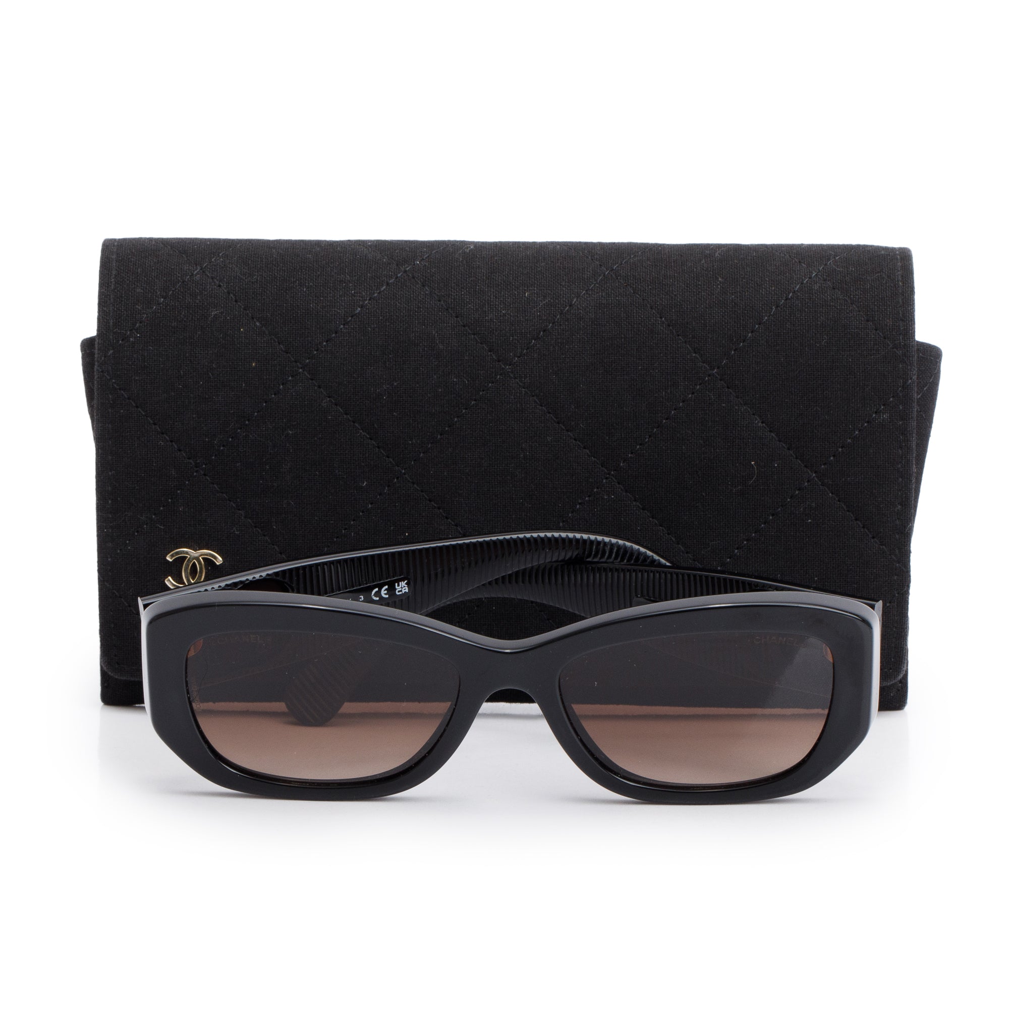 Chanel 5493 Black Acetate CC Logo Rectangle Sunglasses w/ Case