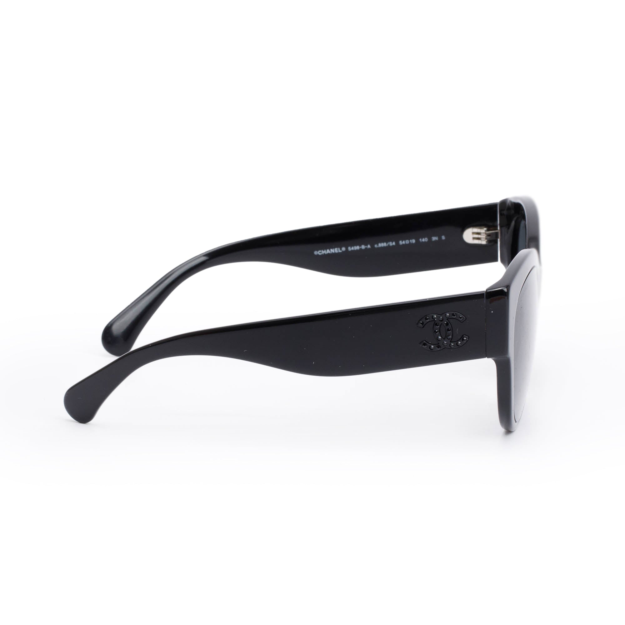 Chanel 5498-B-A Black Acetate Strass CC Logo Round Sunglasses w/ Case