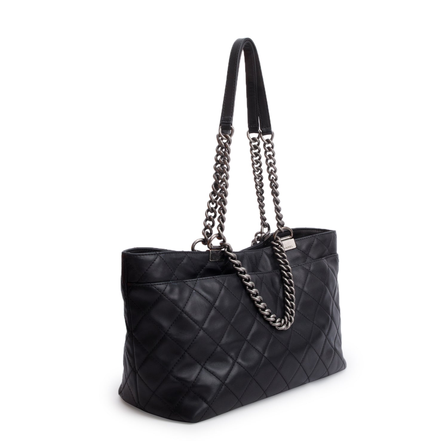 Chanel Black Calfskin Quilted Shopping in Chains Tote
